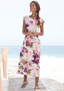 Beachtime Midikleid mit Blumendruck und Gummizug, Sommerkleid, Strandkleid