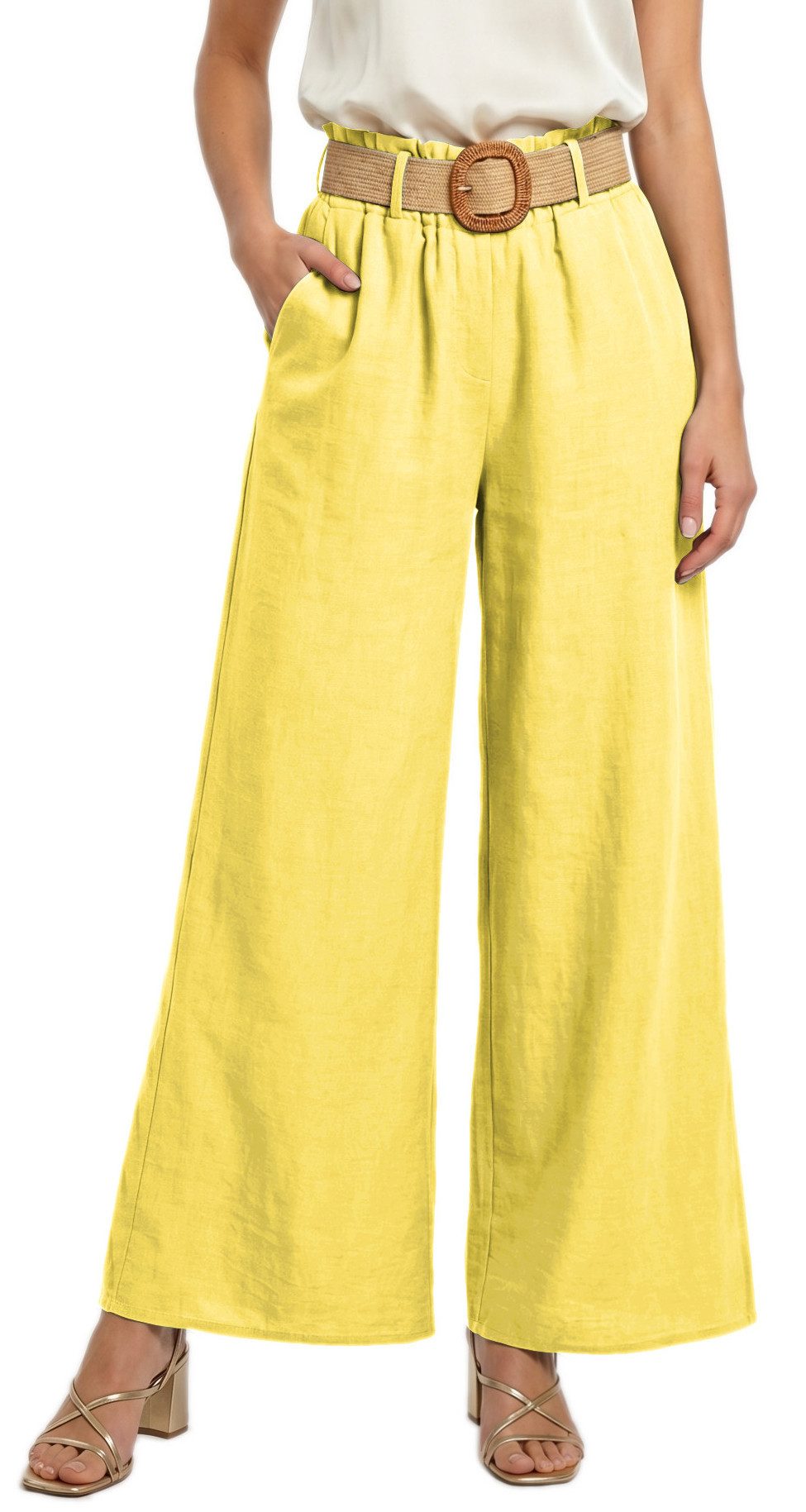 dy_mode Palazzohose Damen High Waist Palazzohose Weitbein Hose Schlupfhose Sommer Strand in Unifarbe, High Waist, mit elastischem Bund