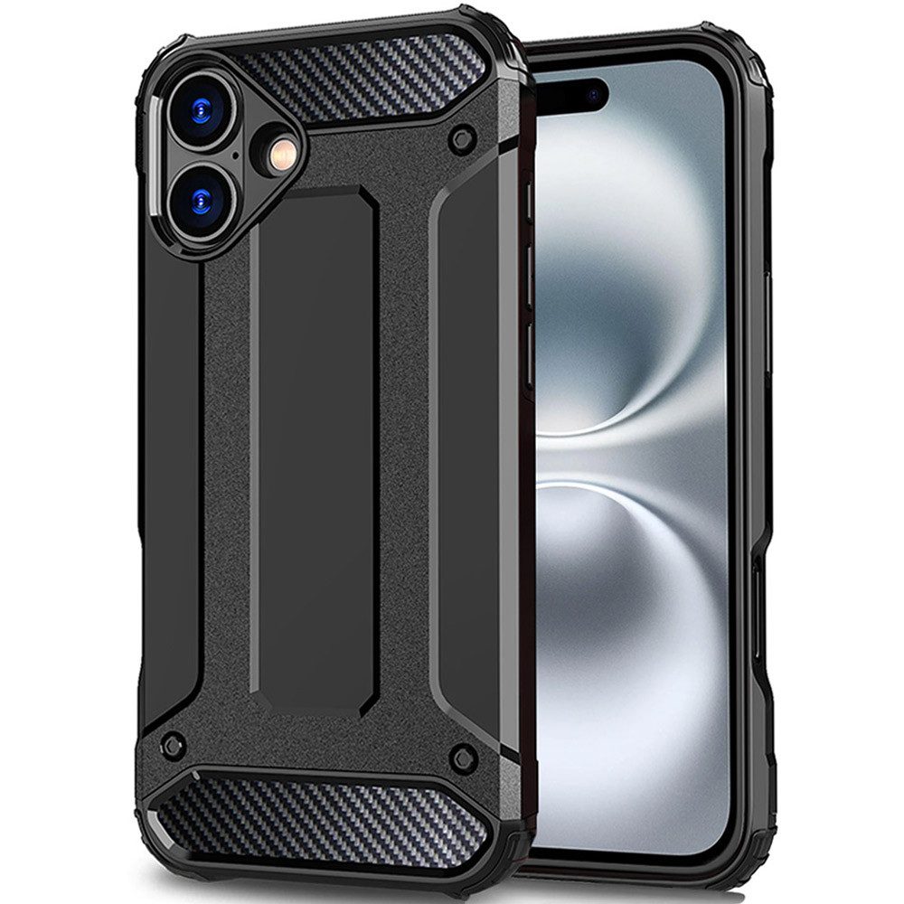 FITSU Handyhülle Outdoor Hülle für iPhone 16 Plus Schwarz 6,7 Zoll, Robuste Handyhülle Outdoor Case stabile Schutzhülle mit Eckenschutz