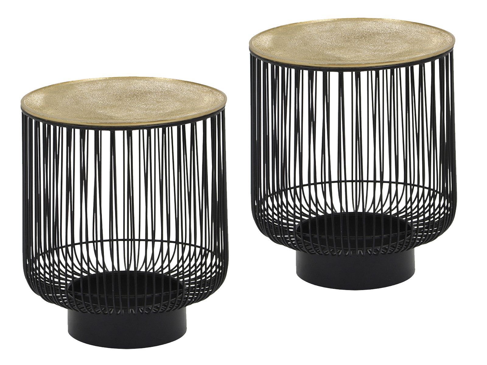 MIRRORS AND MORE Couchtisch (2er Set), Sofa-Beistelltisch rund, Korbtische Nachttisch Schwarz Gold, Höhe 46cm