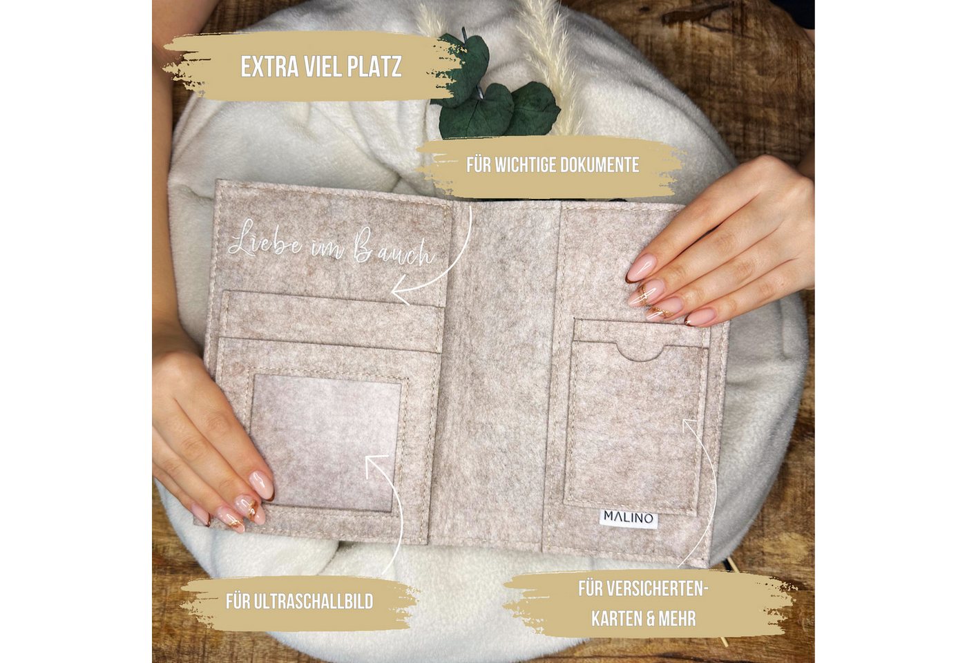 Thumbnail - Malino Mutterpass-Hülle Mutterpass-Hülle Mutterpasshülle Beige, Schutzhülle für Mutterpass