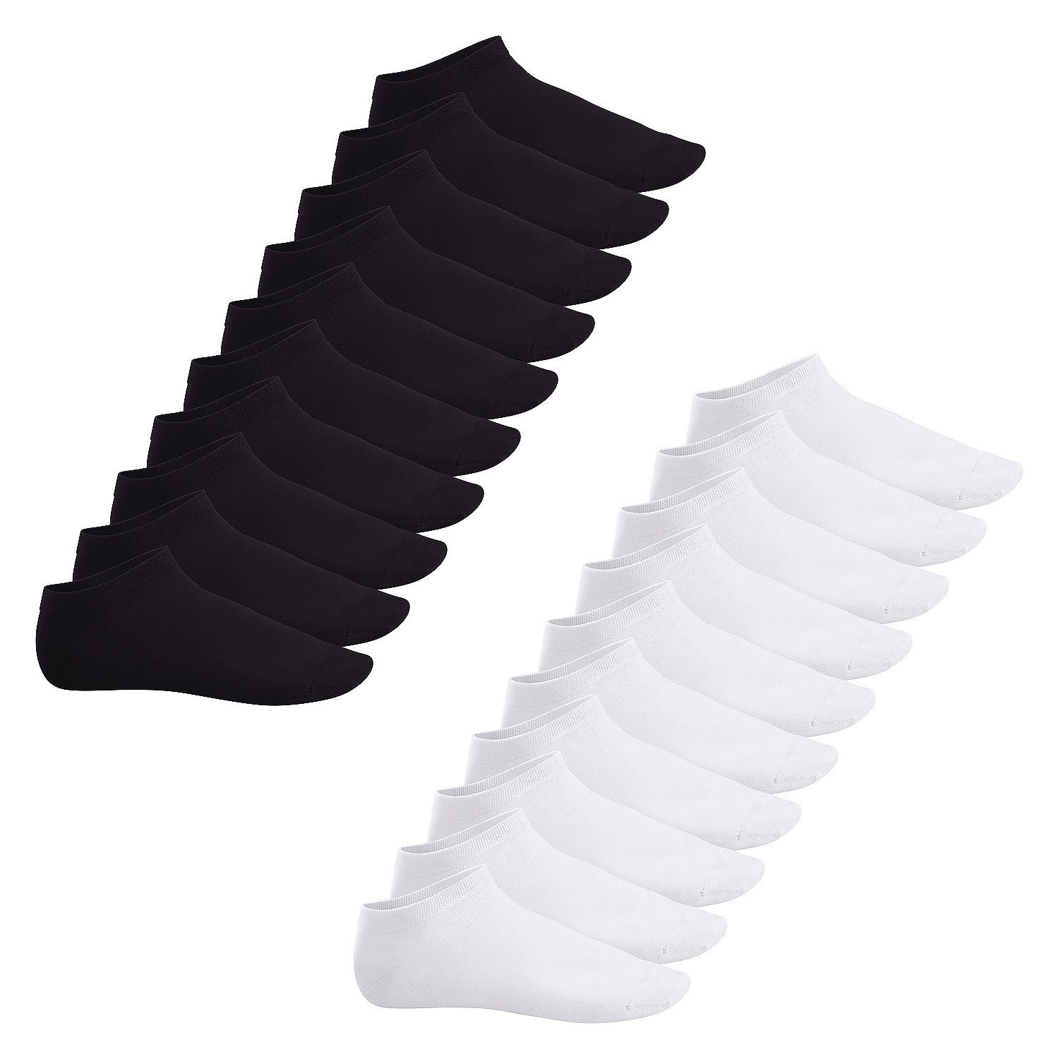 Footstar Füßlinge Sneak It! Damen & Herren Sneakersocken (10/20 Paar) kurze Socken Schwarz Weiß (20 Paar)