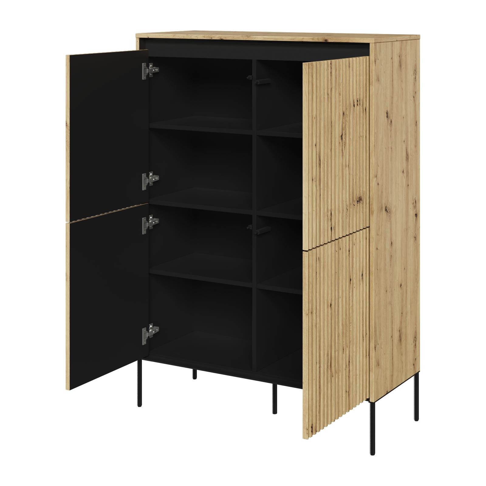 HAUSELEMENT Kommode TREND TR-03, 4 Türen LED-Beleuchtung Sideboard 98 x 140 cm Modern Geriffelt