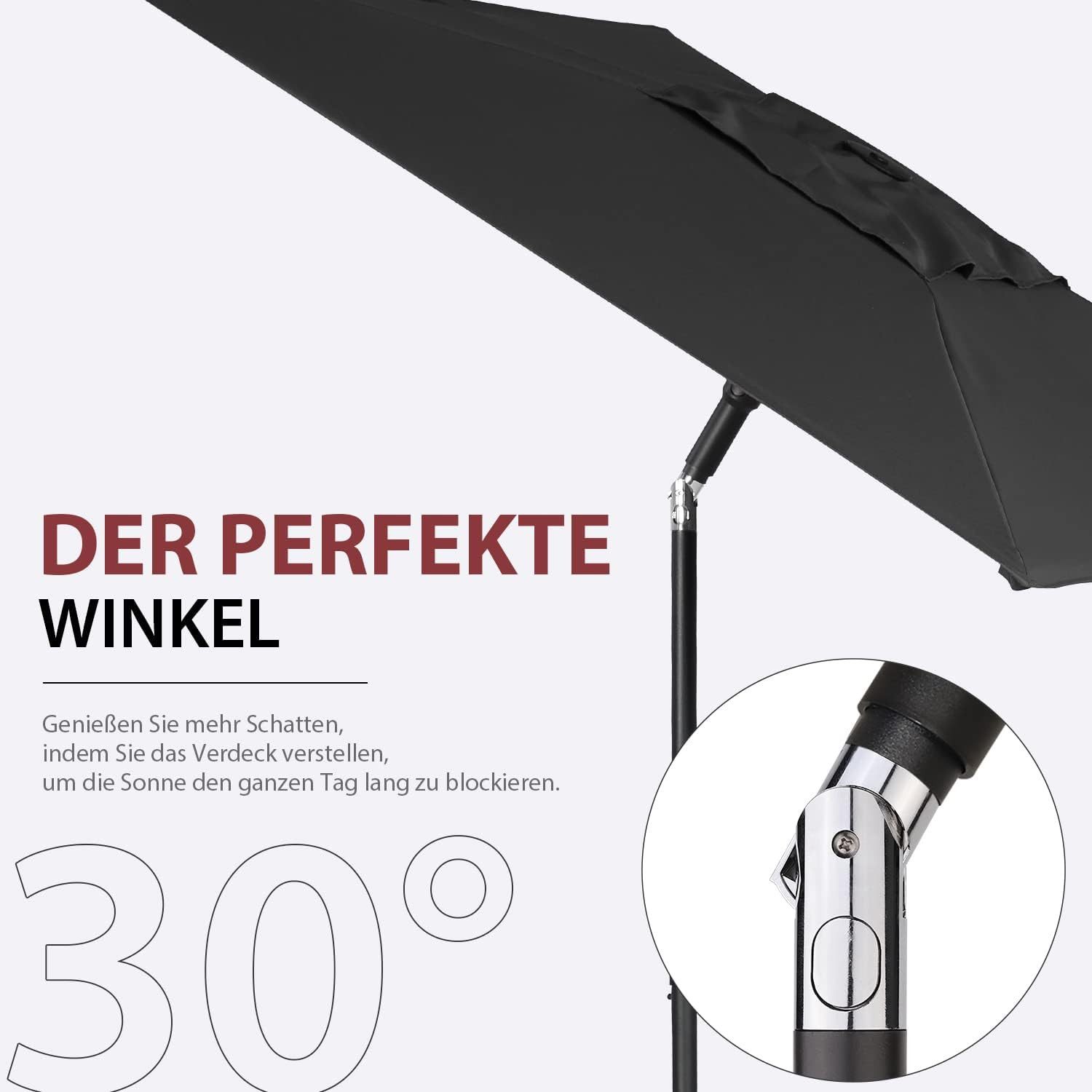 Sekey Balkonschirm 200 x 125 cm Rechteckiger Sonnenschirm mit Schnellöffnungs-Knopf UV50+, LxB: 200,00x125,00 cm, mit/ohne Balkongeländer, Windfest, Kippbar, fü – Bild 4 von 5
