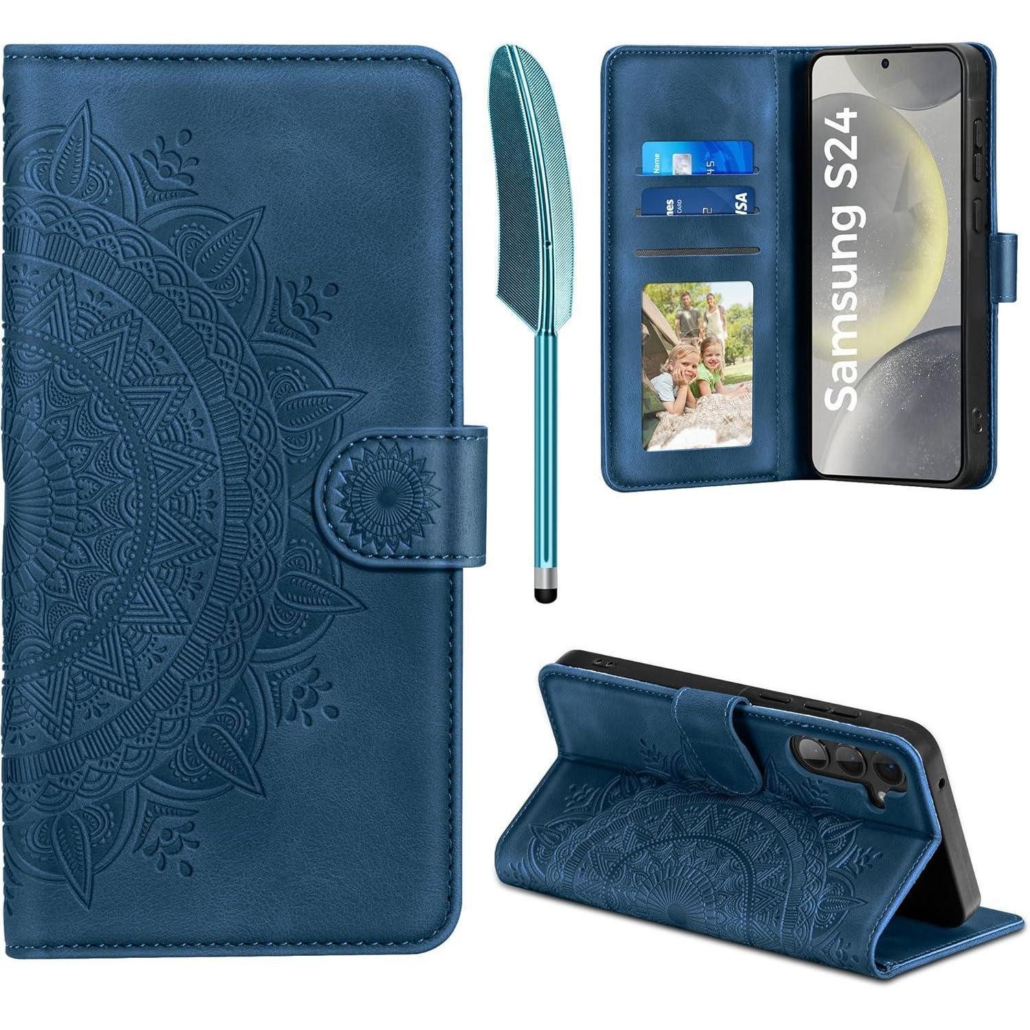 LuxusKollektion Flip Case Lederhülle Samsung Galaxy S24 5G Flip Wallet PU Case Dunkelblau