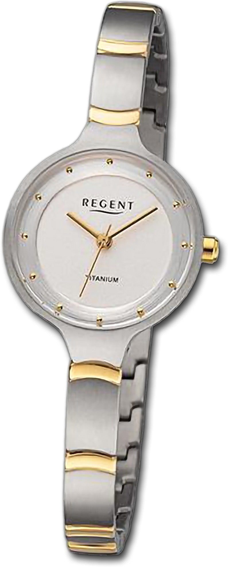 Regent Quarzuhr Regent Metallarmband Gehäuse, gold, Damenuhr Analog, (ca. silber, Damen groß 26mm) Armbanduhr rundes