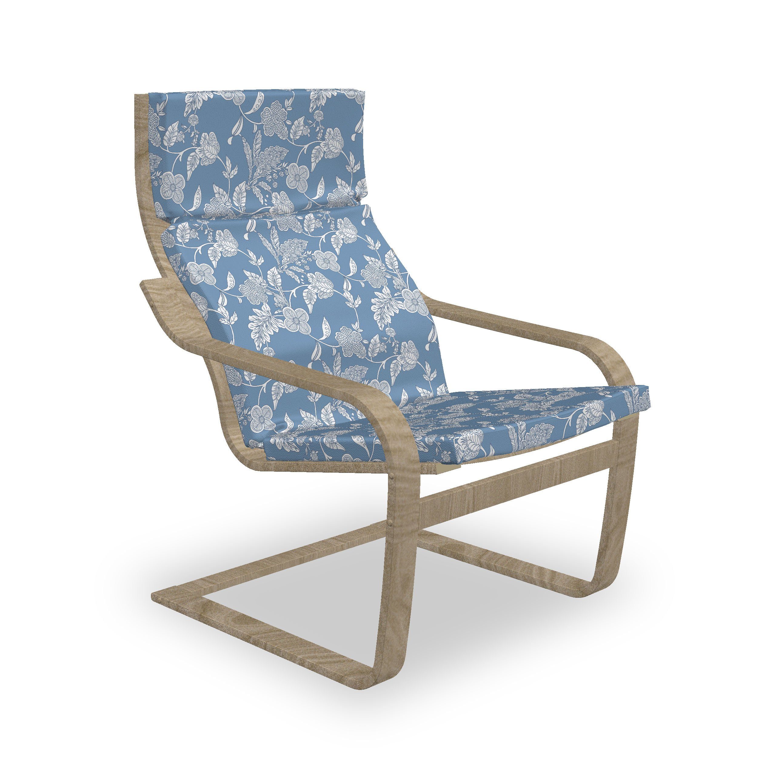 Blau und Reißverschluss, Sitzkissen Stuhlkissen weiß und Garten-Blumen-Motiv mit Abakuhaus Hakenschlaufe Stuhlkissen mit