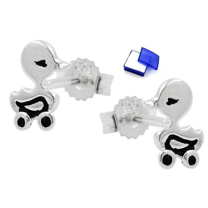 unbespielt Paar Ohrstecker Ohrringe Ohrstecker Spielzeug Ente 925 Silber 8 x 7 mm inkl. kleiner Schmuckbox Silberschmuck für Kinder