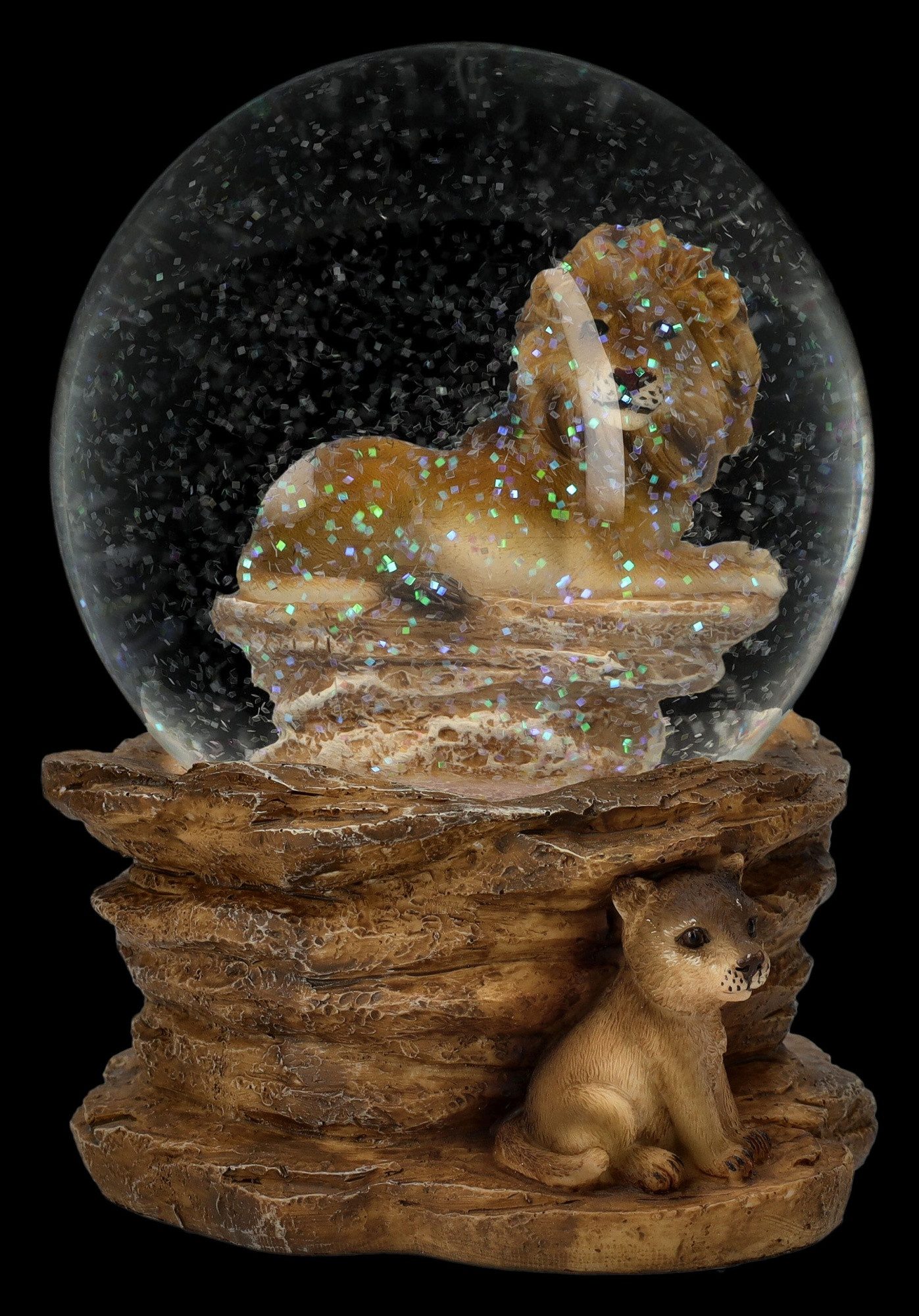 Figuren Shop GmbH Schneekugel Schneekugel mit Löwen-Figur - Dekoration Löwe Baby Dekofigur Tierdeko