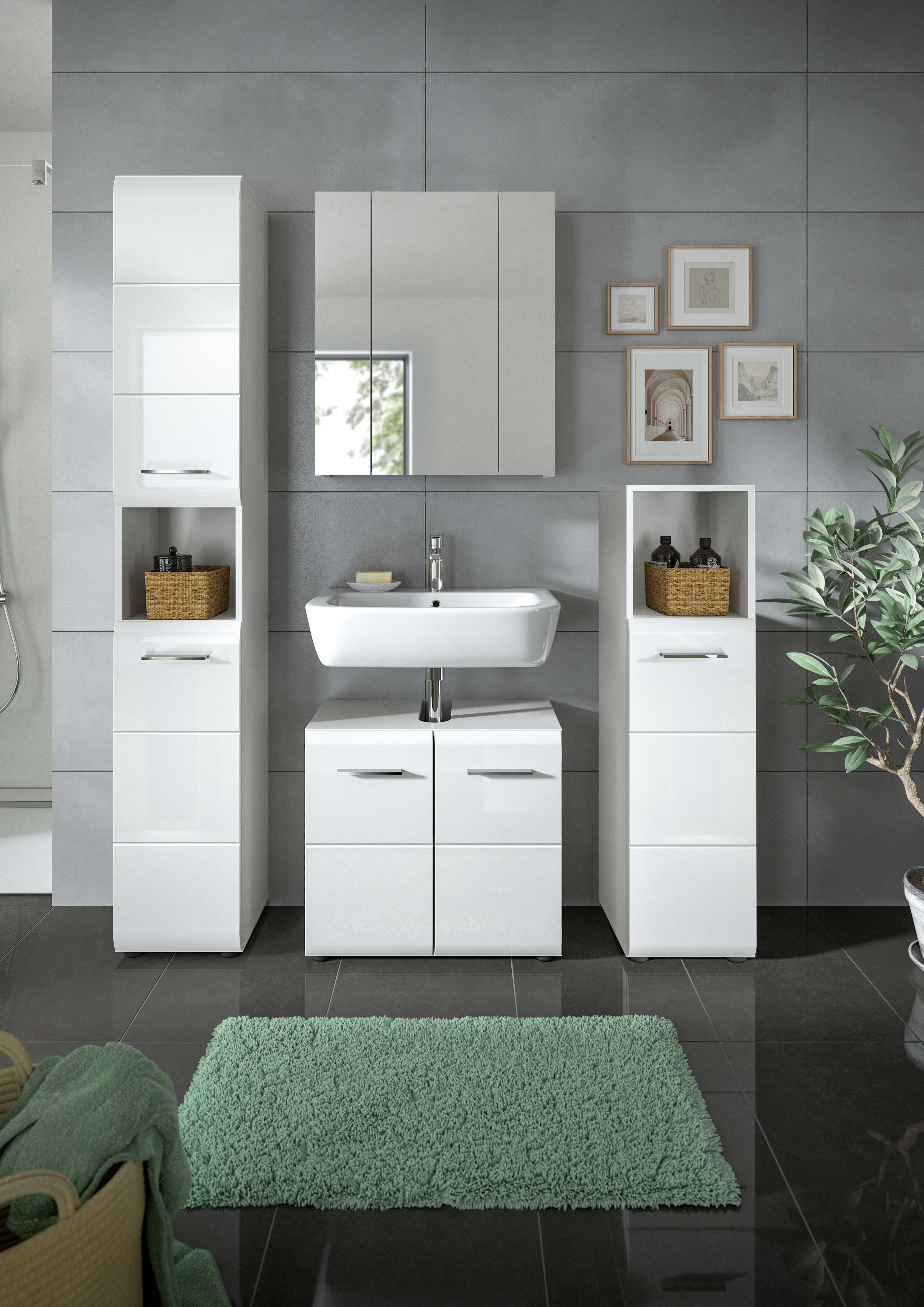 furnling Badmöbel-Set Ivy, (4-St., Hochschrank, Spiegelschrank, günstig online kaufen