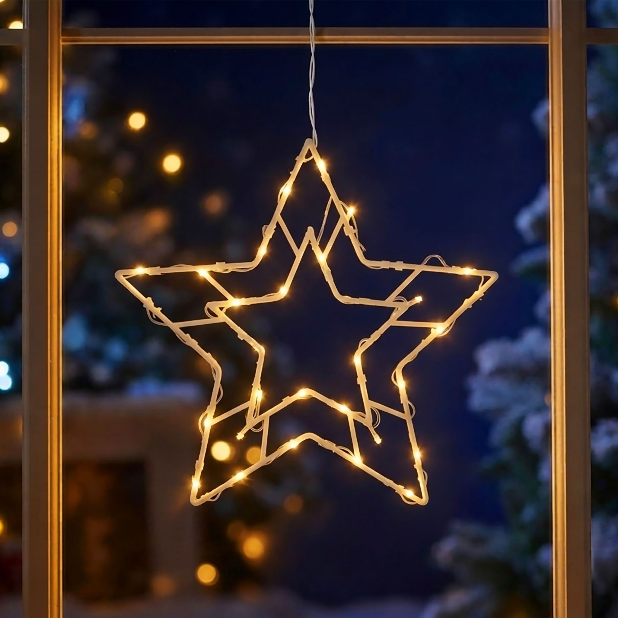 Spetebo LED Fensterbild LED Fenster Silhouette Stern mit Dual Timer, Dual-Timer, LED fest verbaut, warm weiß, Deko Weihnachts Beleuchtung Fensterbild Batterie betrieben