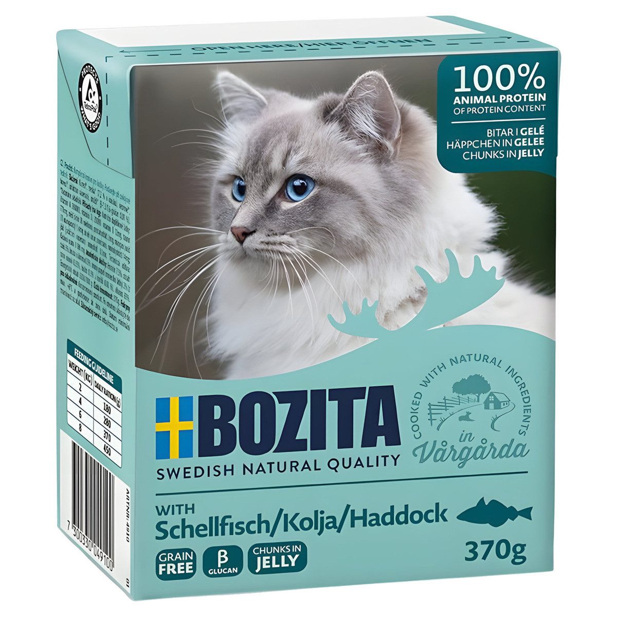 Bozita Häppchen in Gelee mit Schellfisch 370 g - 6 Stück, Nassfutter für: Katze