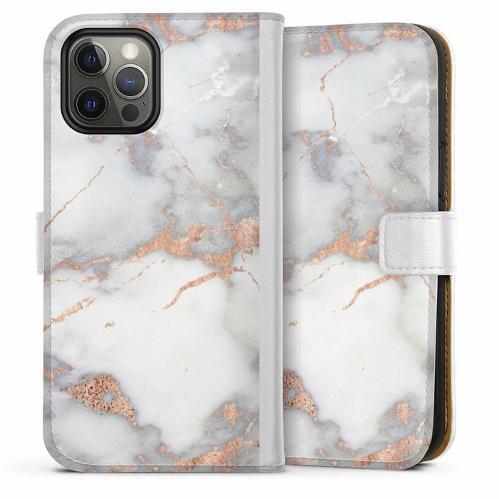 DeinDesign Handyhülle Gold Marmor Glitzer Look White and Golden Marble Look Apple iPhone 12 Pro Max Hülle Handy Flip Case Wallet Cover