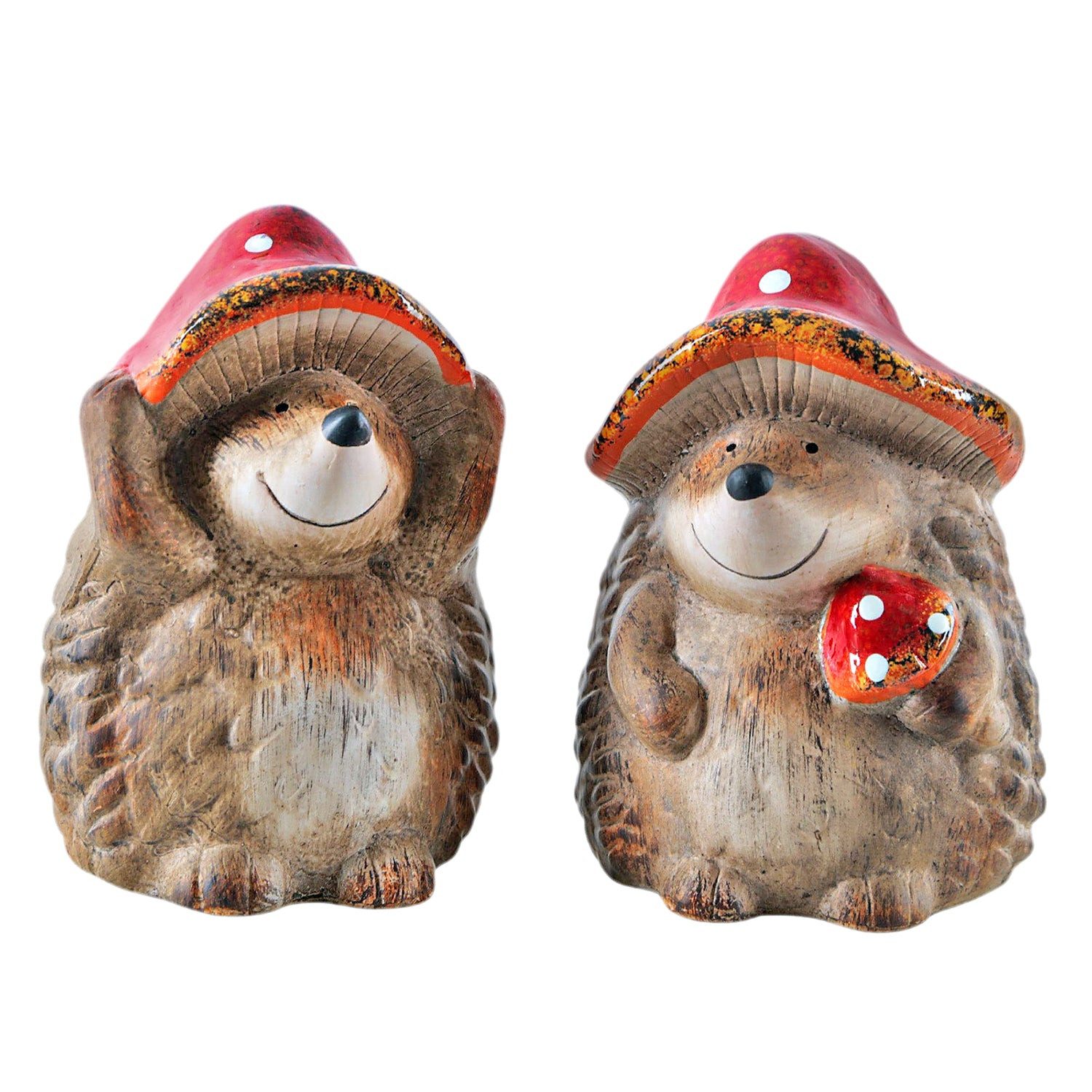 Logbuch-Verlag Dekofigur Igel Figuren 2er-Set aus Keramik 18 cm mit Pilz und Hut
