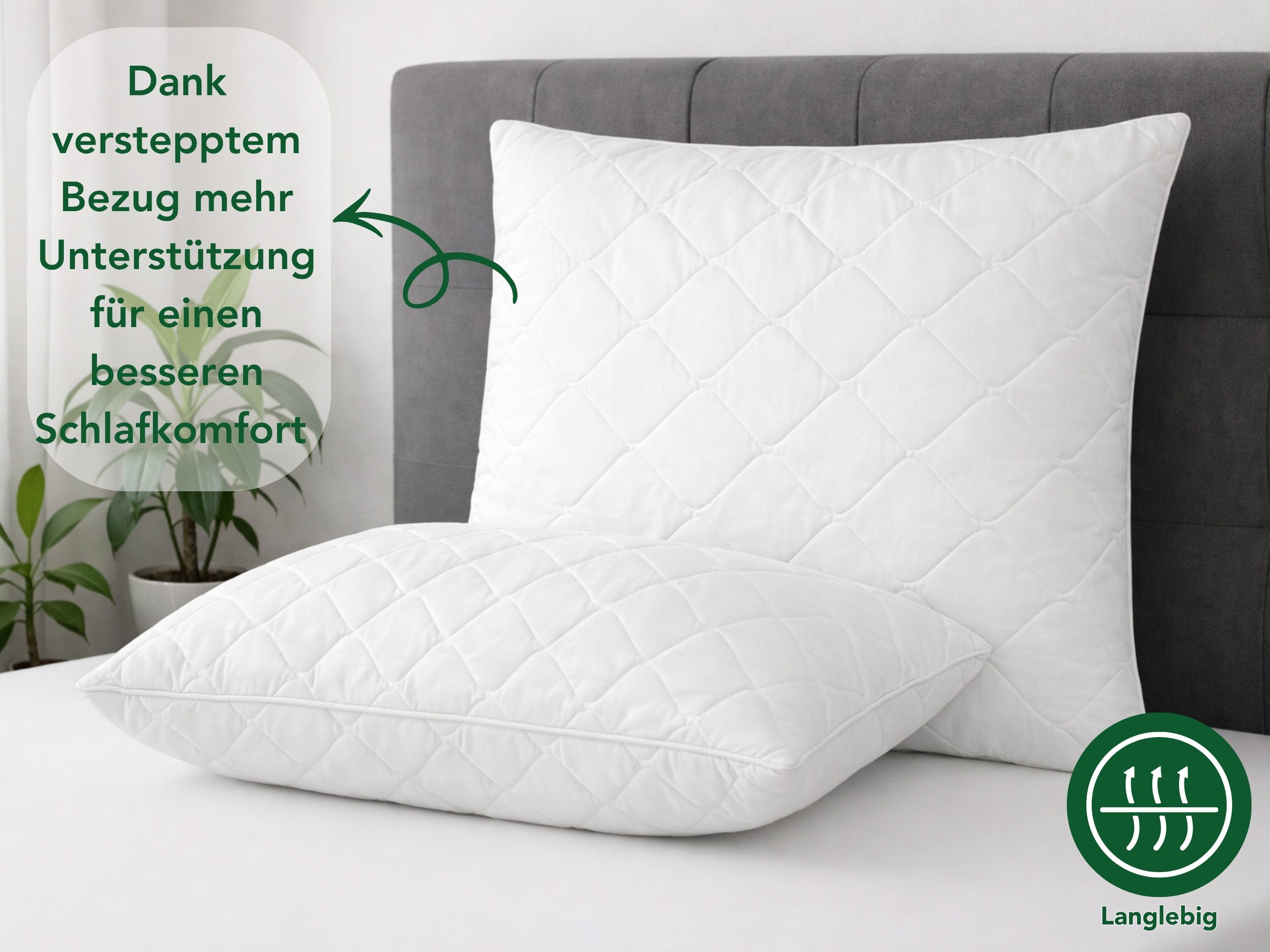 Dreamstar Microfaserkissen Kopfkissen - einzeln & 2er Set - 40x80 & 80x80 cm - weich & fest, Füllung: 100% Polyester, Seitenschläfer, Bauchschläfer, Rückenschlä – Bild 5 von 5
