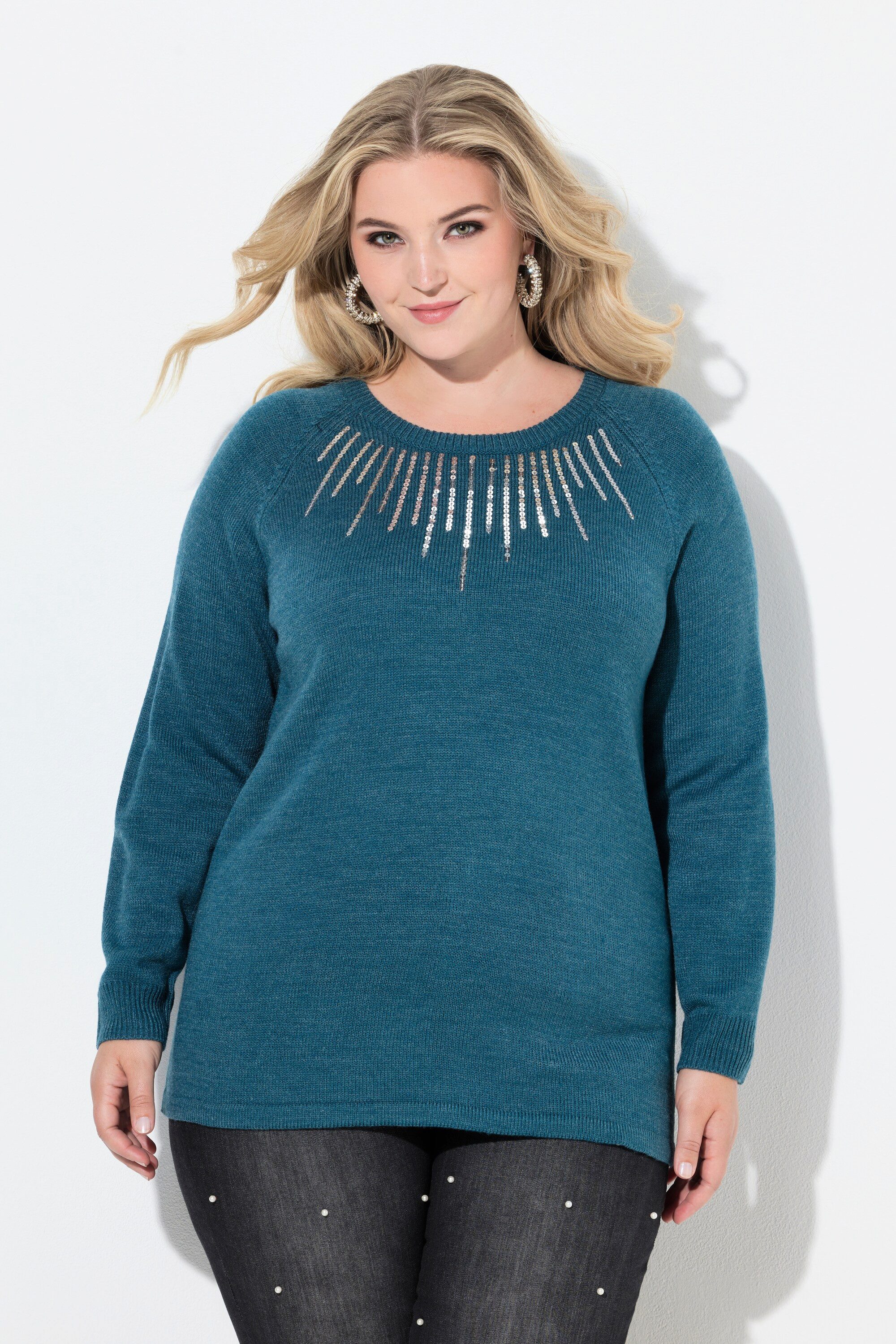 MIAMODA Strickpullover Pullover Pailletten Raglan-Langarm günstig online kaufen