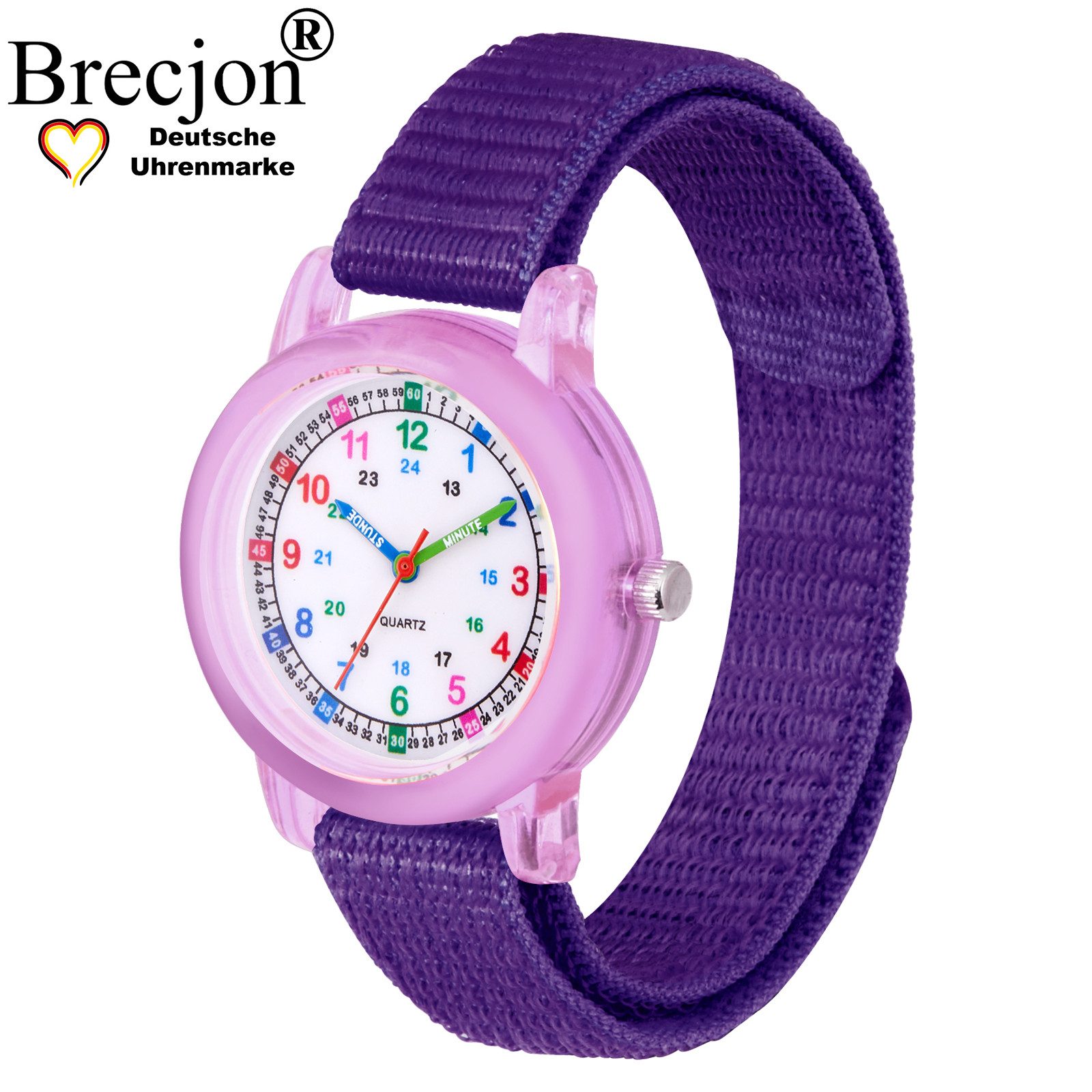 Brecjon Quarzuhr Kinderuhr Armbanduhr Lernuhr Kunststoff Klettarmband nachhaltig, Ideal als Geschenk zur Einschulung für Lernstarter im Set oder einzeln