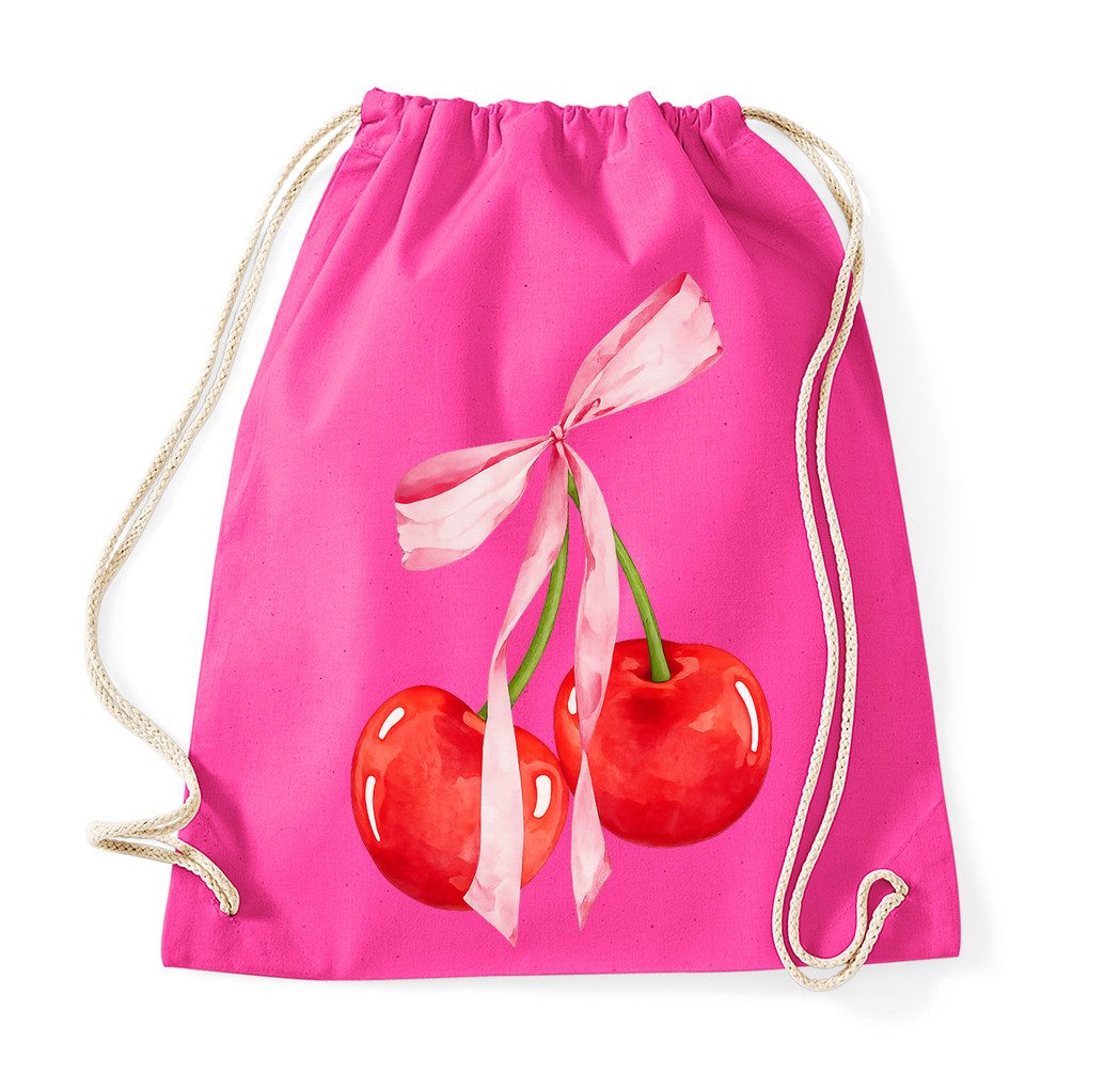 Blondie & Brownie Turnbeutel Cherrys Beutel Turnbeutel mit Kirsch Schleife Motiv Baumwolle (Einzelstück, Einzelartikel), Cherrys Beutel KirschSchleifen Tasche
