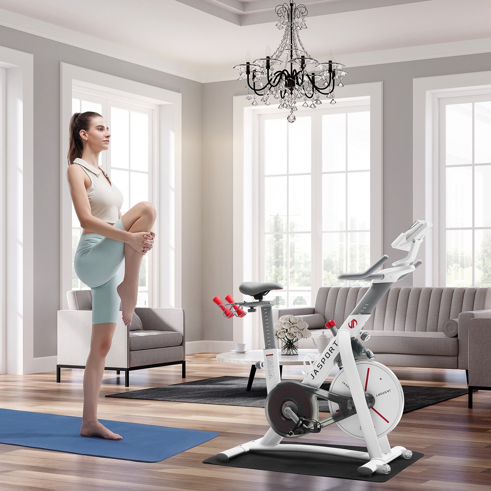 JASPORT Speedbike S3 Heimtrainer, leises Indoor Bike, 100 Stufen, bis 120 kg, App mit Video on Demand Trainingskursen, Kinomap & Zwift kompatibel