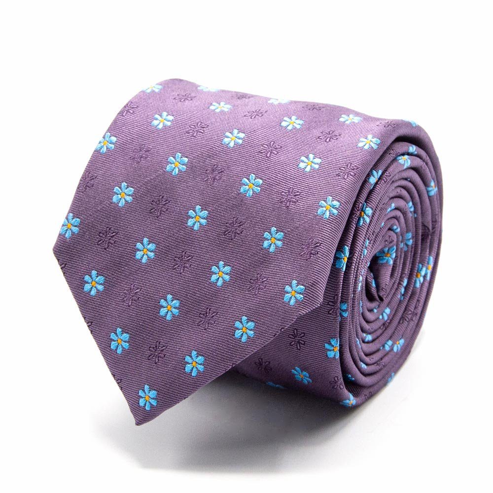 BGENTS Krawatte Seiden-Jacquard Krawatte mit (8 Aubergine cm) Blüten-Muster Breit