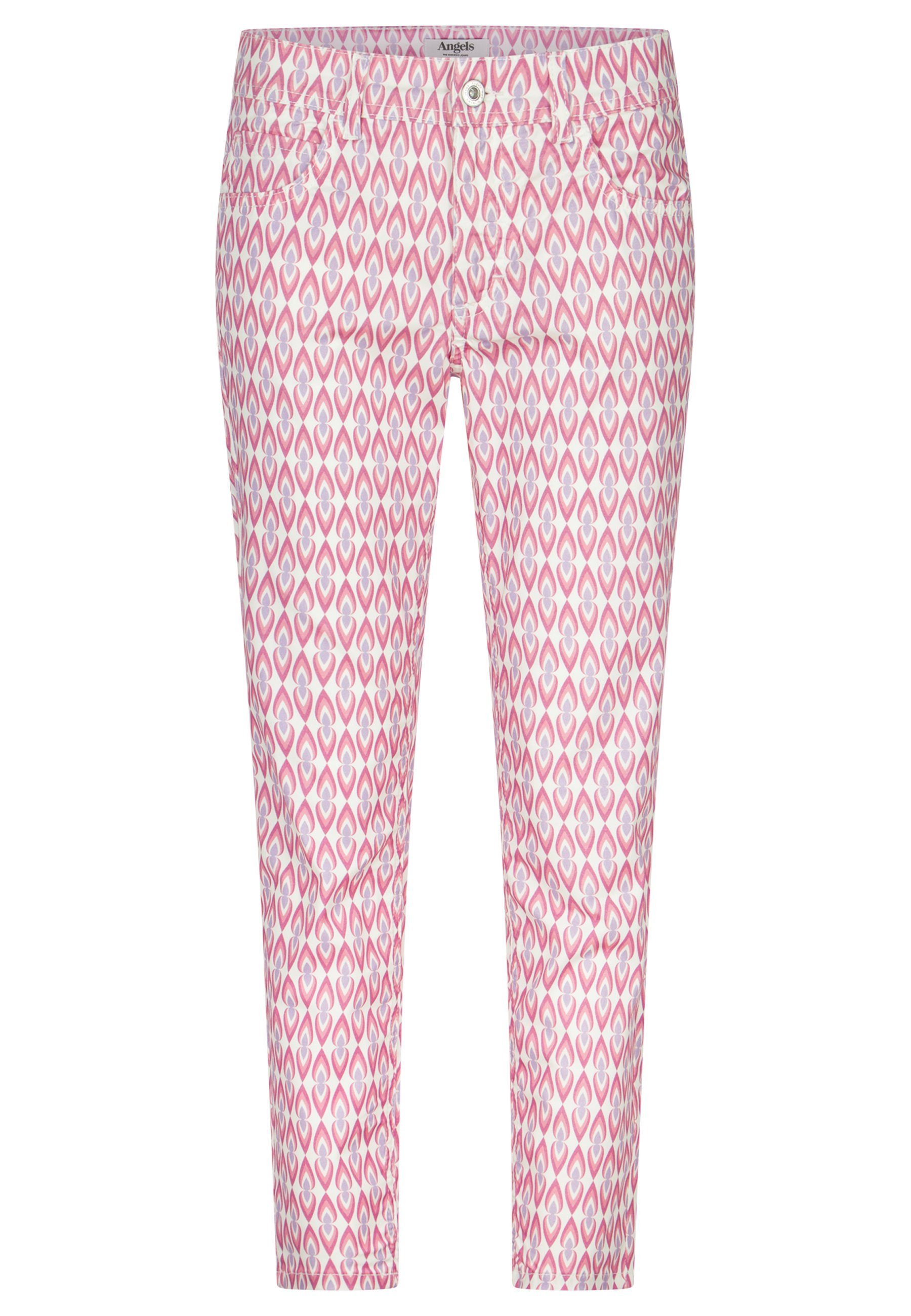 mit mit Ornella Hose Label-Applikationen 7/8-Jeans pink ANGELS Retro Print