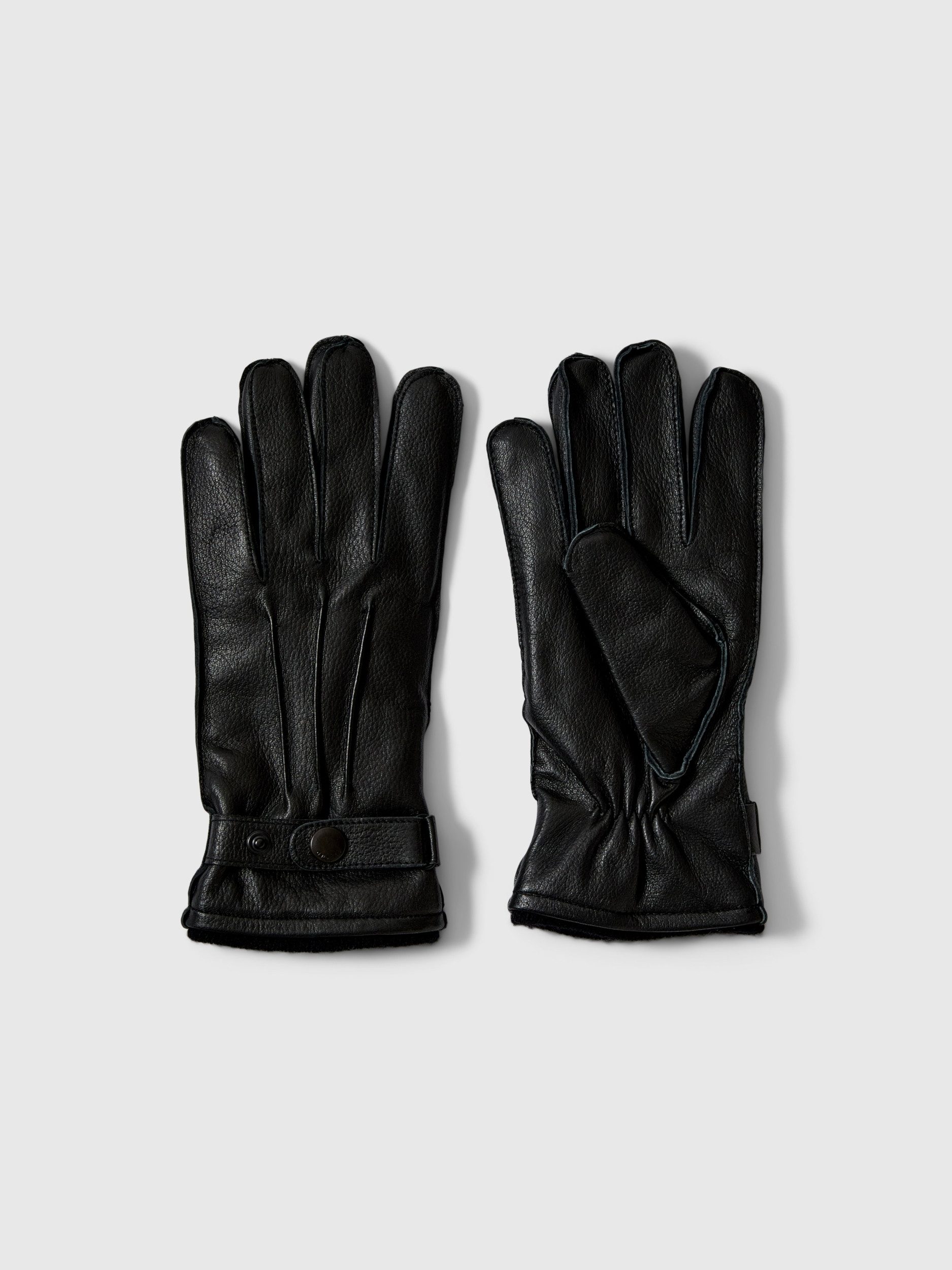 pieces Lederhandschuhe - Handschuhe - SLHPOUL LEATHER GLOVES Gefütterte Schaflederhandschuhe mit Ziernähten und Druckknopfpatte