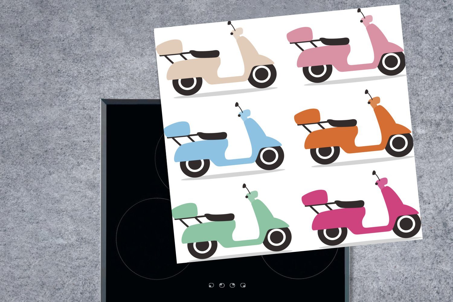 MuchoWow Herdblende-/Abdeckplatte Illustrationen küche cm, Vinyl, in Motorrollern 78x78 tlg), für verschiedenen (1 Arbeitsplatte von Ceranfeldabdeckung, Farben