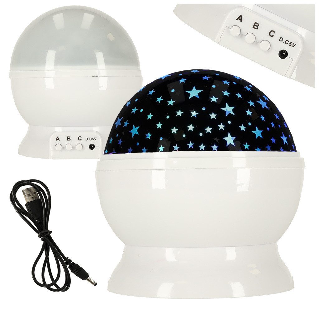 Ikonka Nachtlicht Sternenprojektor Einschlafhilfe Stimmungsleuchte, Sternenprojektion, Drehfunktion, Farbwechsel, LED, warmweiß, bunt, Sternenprojektion, 9 Modi, drehbar, USB