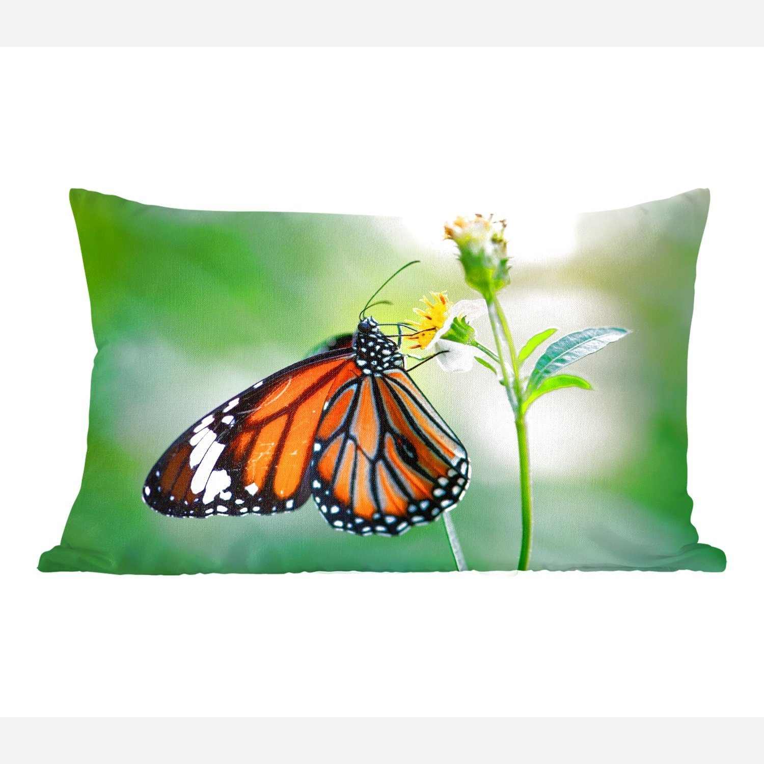MuchoWow Dekokissen Schmetterling - Blumen - Insekten, Wohzimmer Dekoration, Zierkissen, Dekokissen mit Füllung, Schlafzimmer