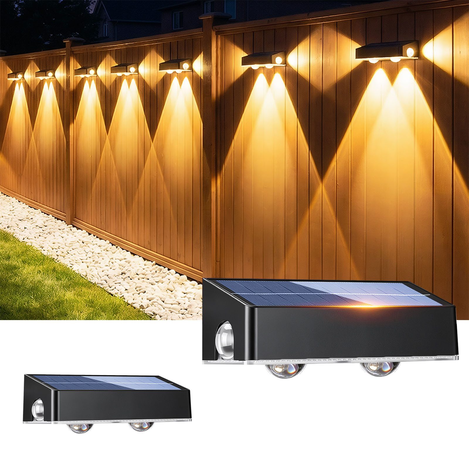 oyajia Außen-Wandleuchte 4 Stück Solarlampe für Außen, LED Solarleuchte Außen Wandlampe Up Down, LED fest integriert, Kaltweiß, Warmweiß, RGB, RGB LED Solarleuchte für Veranda, Garten, Terrasse, Zaun, Wand, Balkon