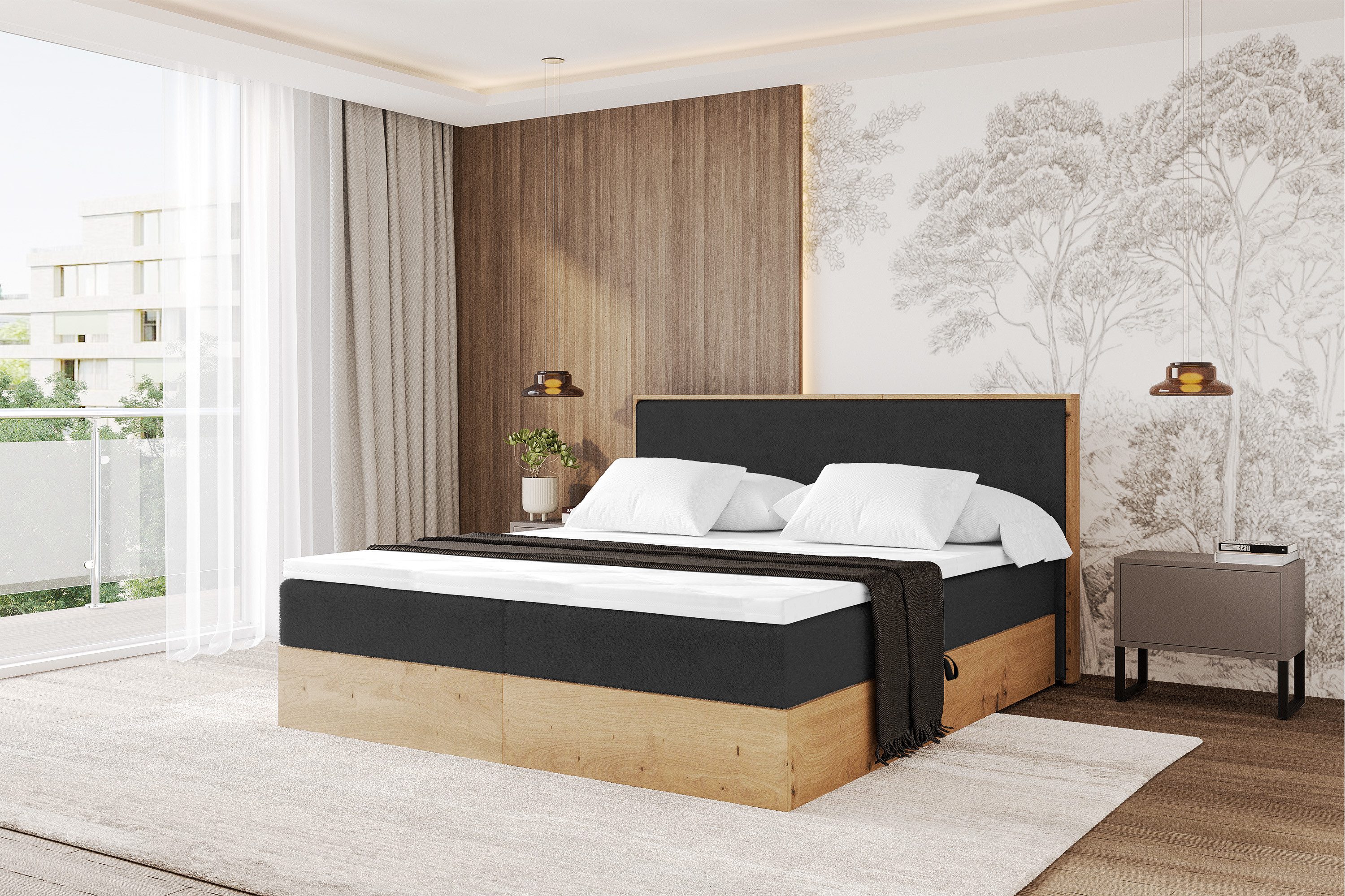 ALTDECOR Boxbett LOLLI9 (Multipocket-Matratze H4, H3 Matratze Bonellfederung, Topper, Kopfteil)