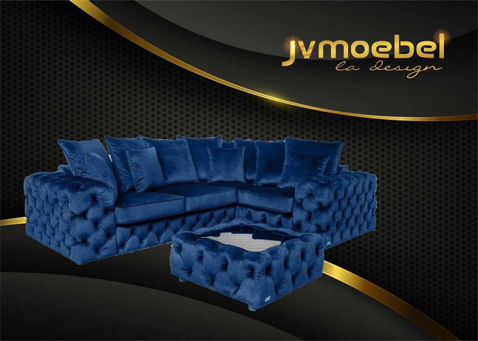 JVmoebel Wohnzimmer-Set, Ecksofa Sofa Couch Polster Eckgarnitur L Form Couchtisch Textil Wohnlandschaft Blau