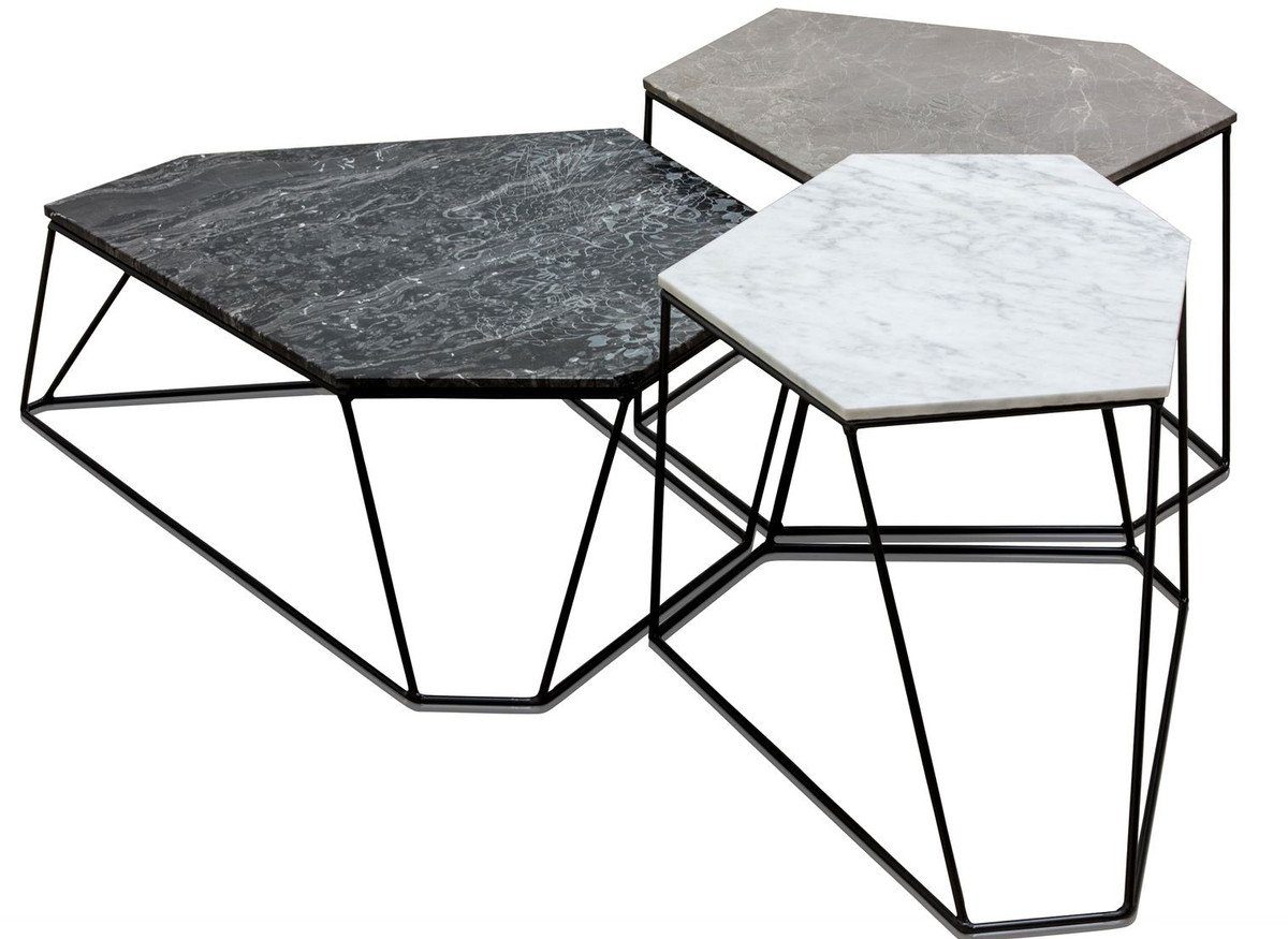Casa Padrino Couchtisch Set Weiß Luxus Schwarz Grau mit Muster / Couchtisch Designer - Wohnzimmermöbel 