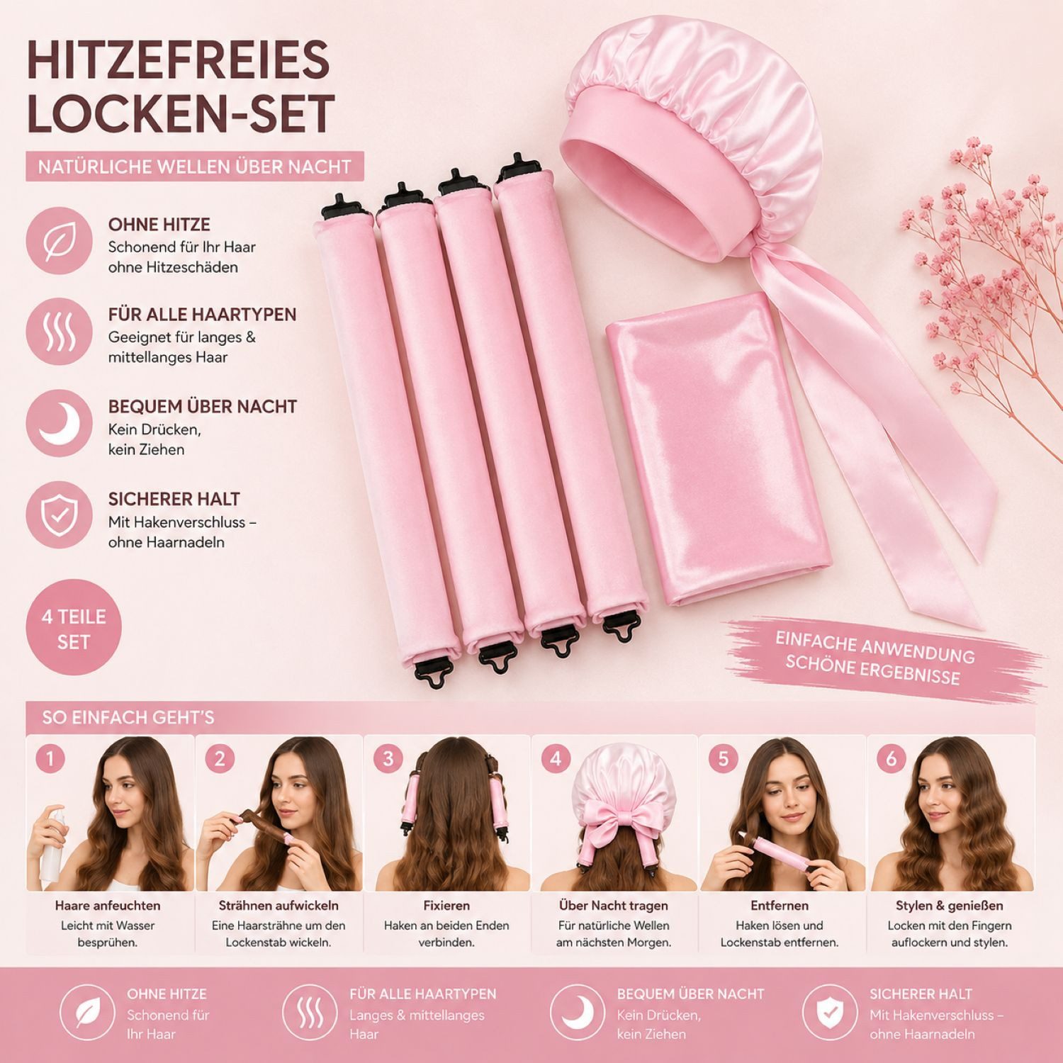 PRINIDOR Lockenwickler Hitzefreies Locken-Set – Locken und Wellen ohne Hitze