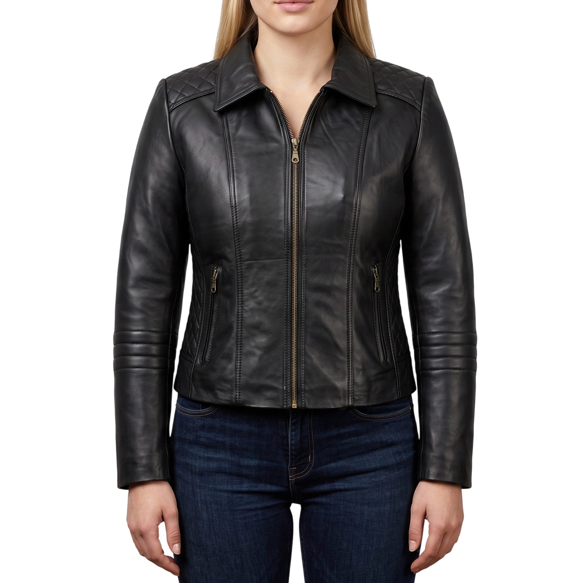 German Wear Lederjacke Trend 428J Damen Lederjacke echtleder Jacke aus Lamm Nappa Leder Schwarz