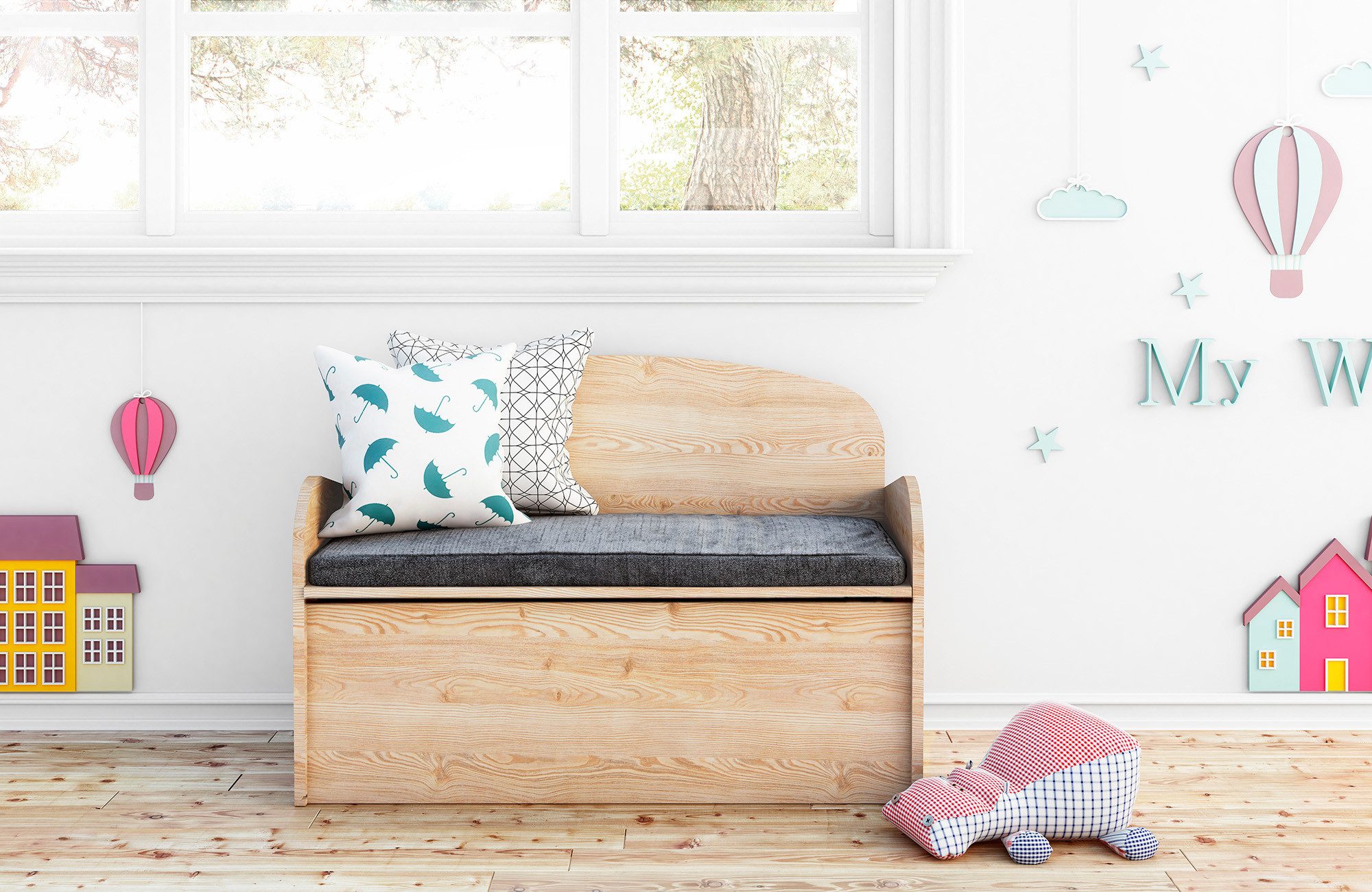 Astigarraga Kit Line Truhenbank Holztruhe "Deco" mit Rückenlehne, Unbehandeltes Massivholz, Freistehend