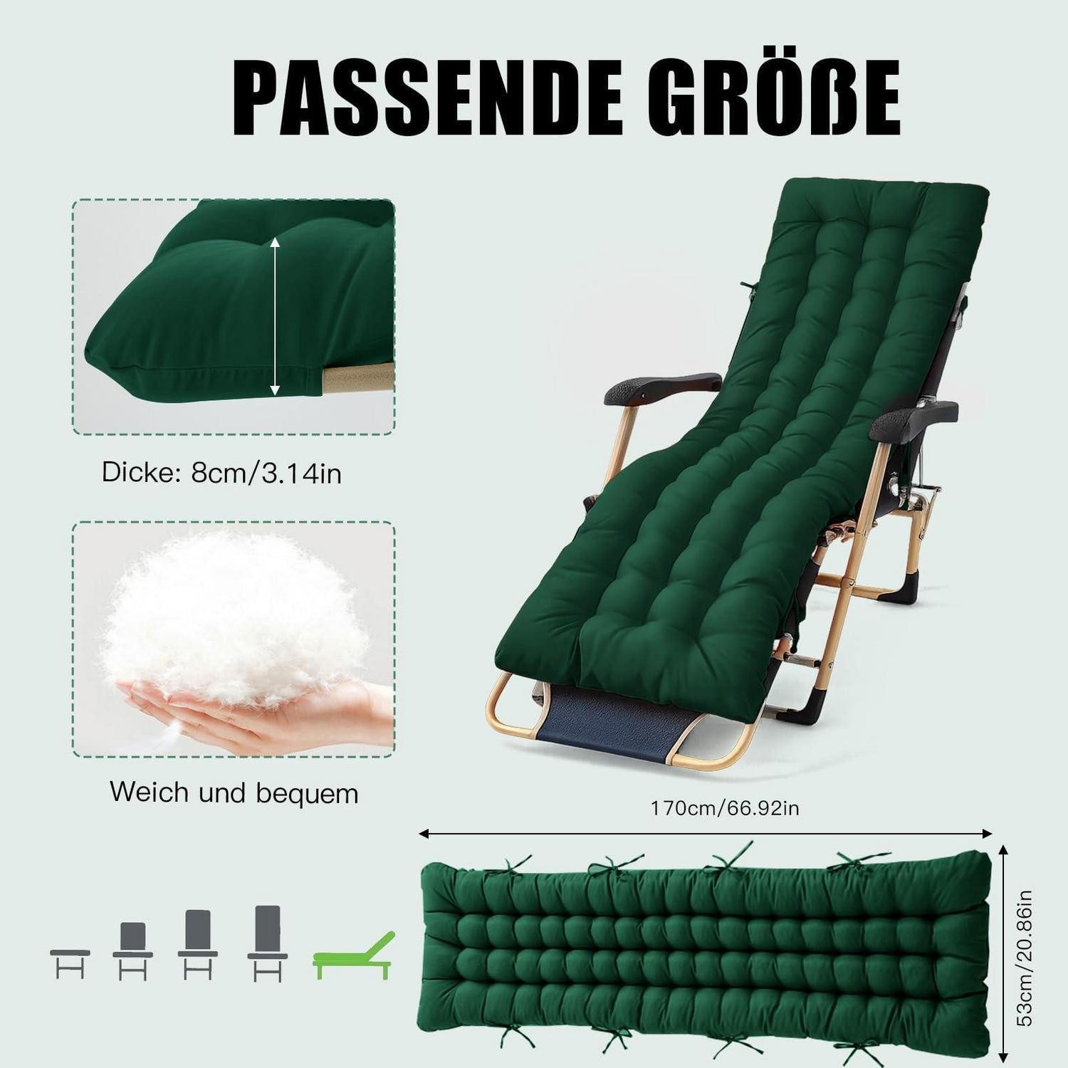 LuxusKollektion Sitzkissen Liegenauflage Tiefgrün 170x53cm