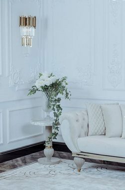Casa Padrino Beistelltisch Luxus Art Deco Beistelltisch Grau / Weiß / Gold Ø 50 x H. 58 cm - Prunkvoller Tisch mit Kunstmarmor Tischplatte - Art Deco Möbel - Luxus Kollektion