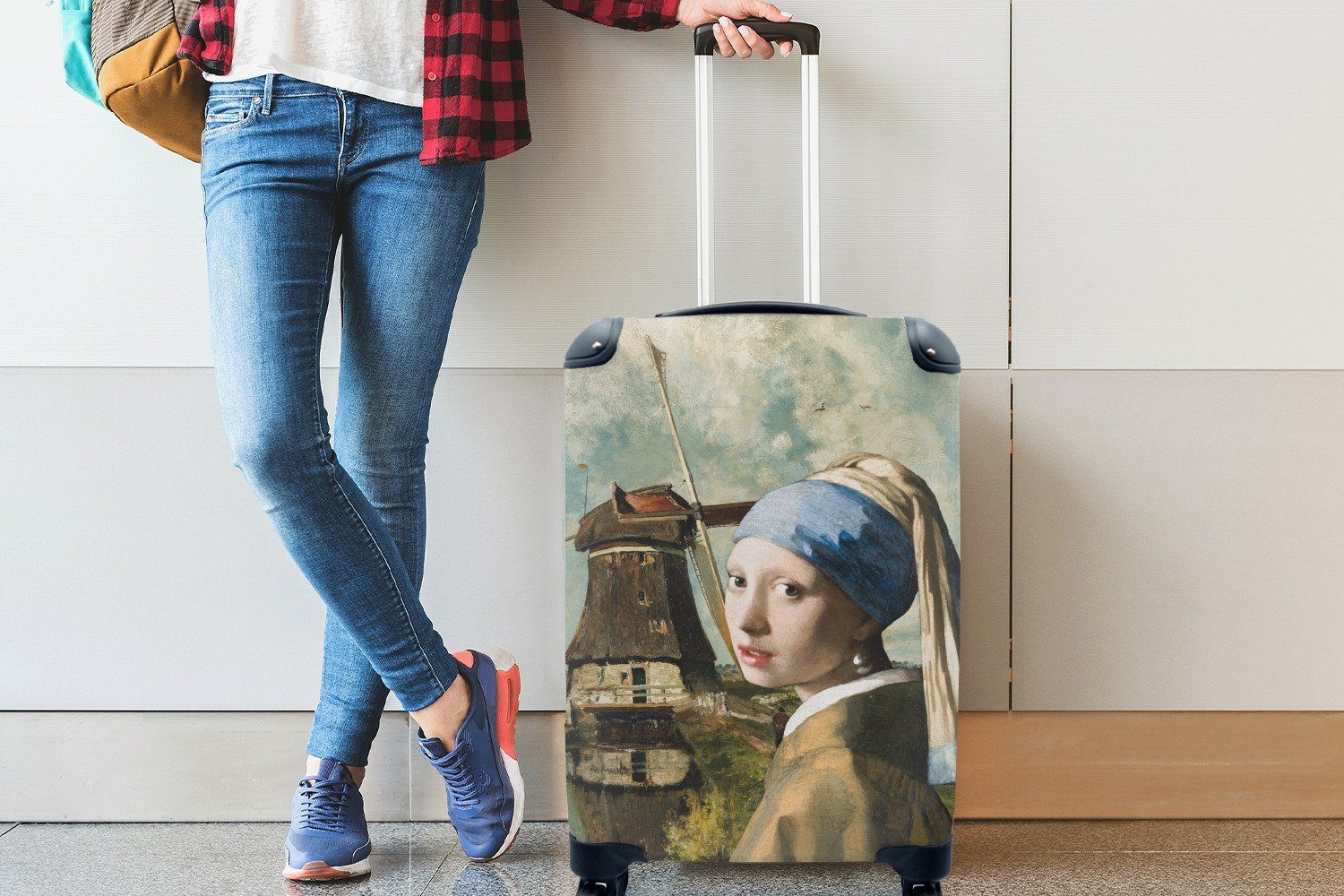 Reisekoffer Vermeer Trolley, Handgepäckkoffer für - - MuchoWow Reisetasche Handgepäck Mädchen mit Johannes Mühle, rollen, dem Ferien, Das 4 mit Rollen, Perlenohrring