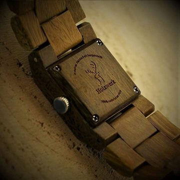 Holzwerk Quarzuhr VECHTA Damen Holz Armband Uhr, Design Eckig, oliv grün & schwarz