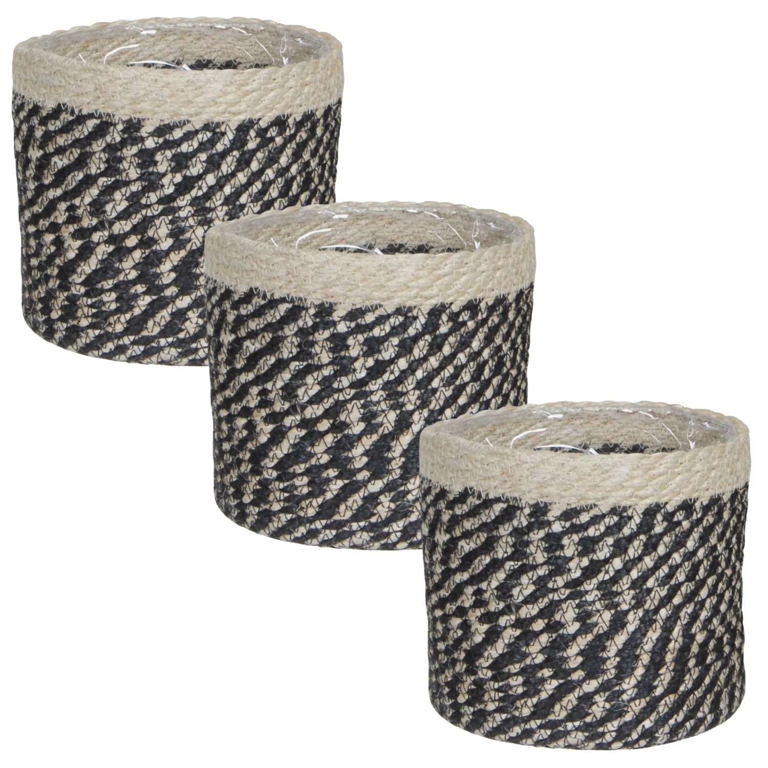 Marrakesch Orient & Mediterran Interior Übertopf Pflanzkorb Natur-Schwarz 3er Set, Geflochtener Übertopf 20cm (3 St), Handarbeit