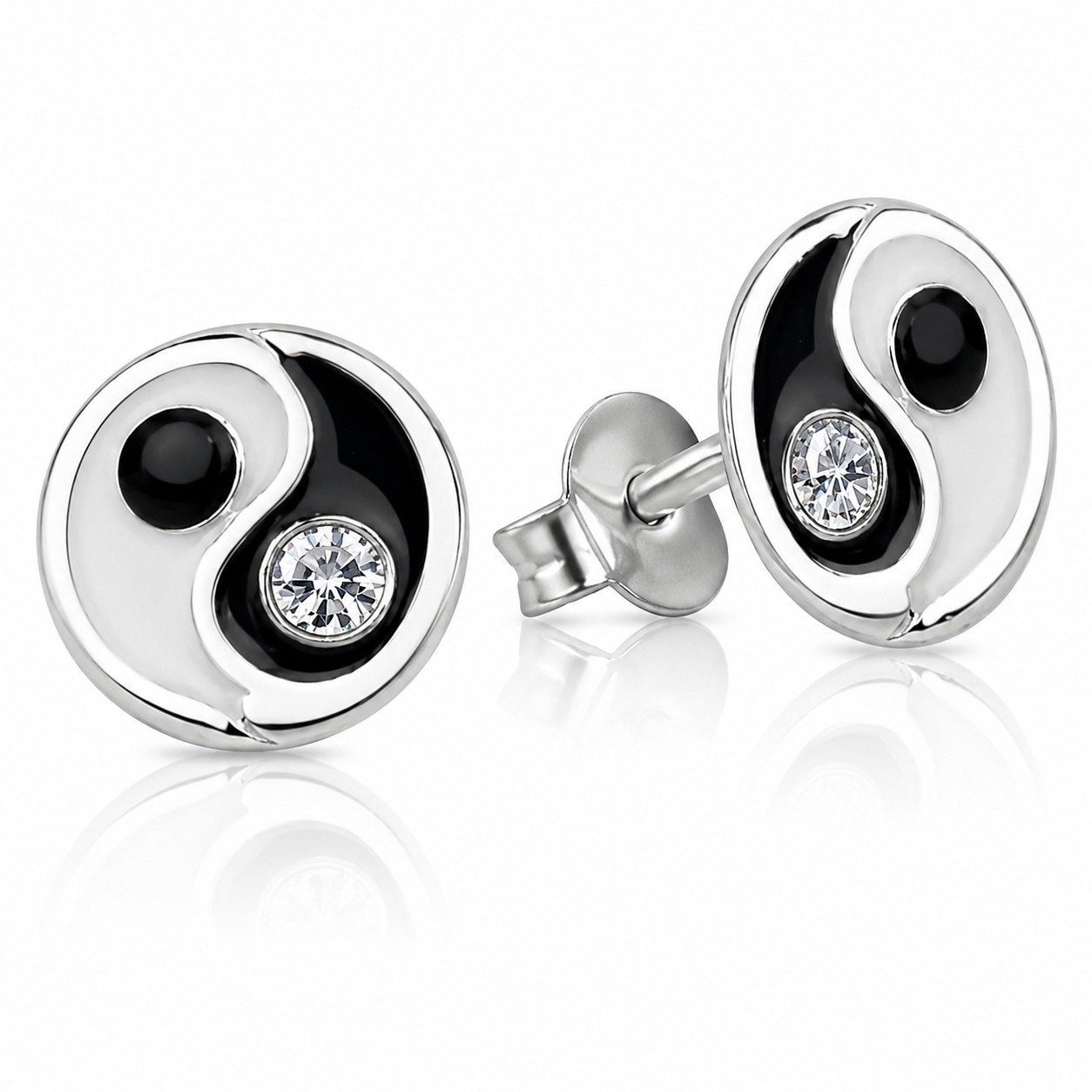 LUISIA® Paar Ohrstecker "Ohrringe Yin Yang mit Kristall von Swarovski®" (2-tlg., inkl. Schmuckbox), 925 Silber