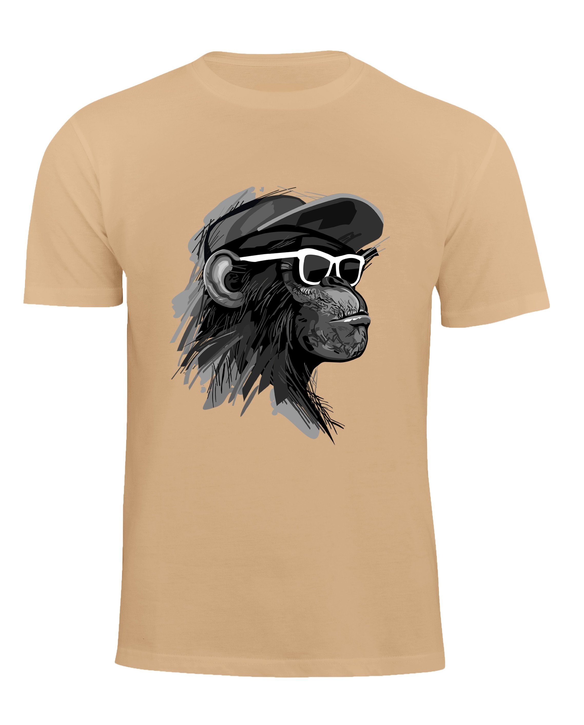 Cotton Prime® T-Shirt mit Affenmotiv - Cool Monkey mit Brille Sand
