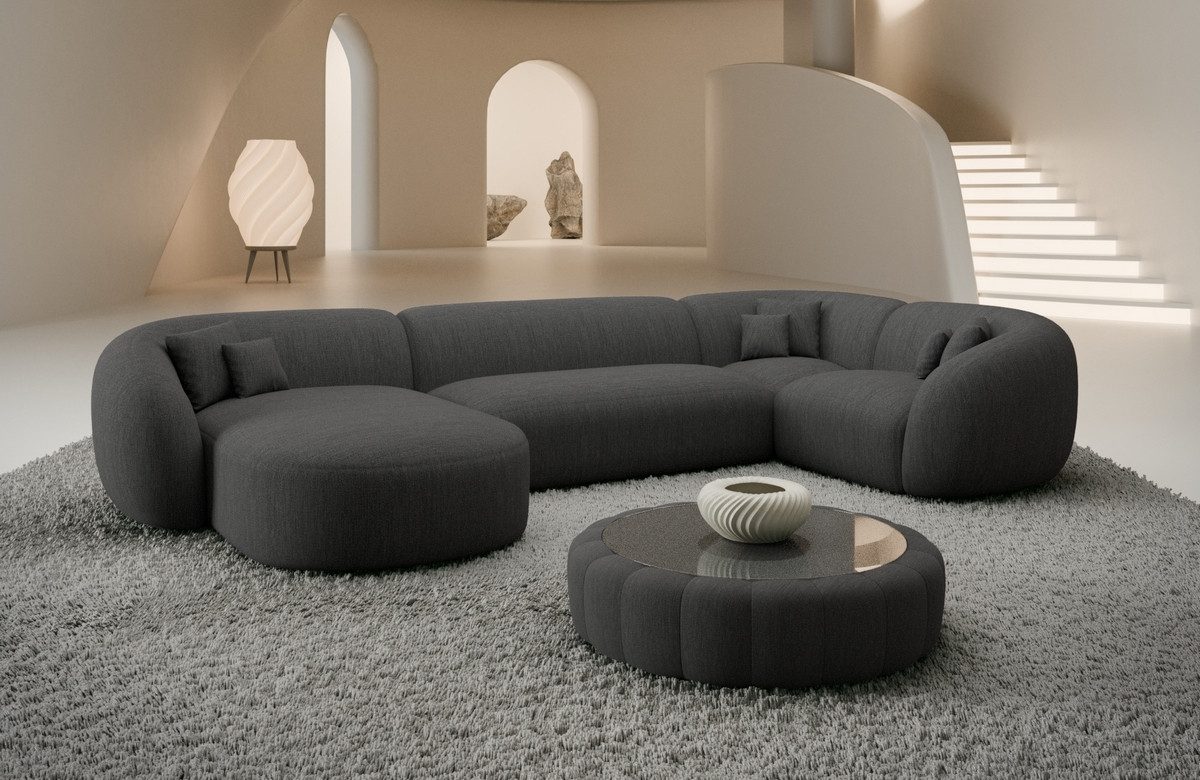 Sofa Dreams Wohnlandschaft Sorelia U Form Design Polsterecke, Loungesofa, 6-Sitzer, Strukturstoff Bezug in Anthrazit, Ottomane links