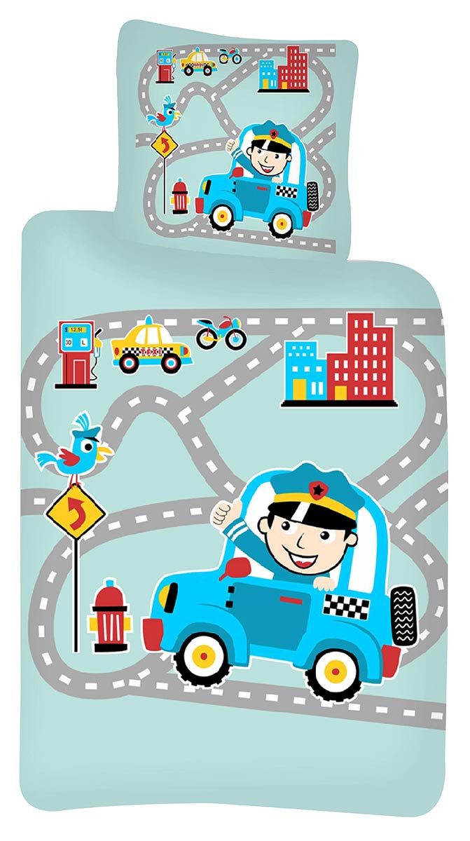 Kinderbettwäsche Baby Kinder Bettwäsche Motiv Polizei, Straße