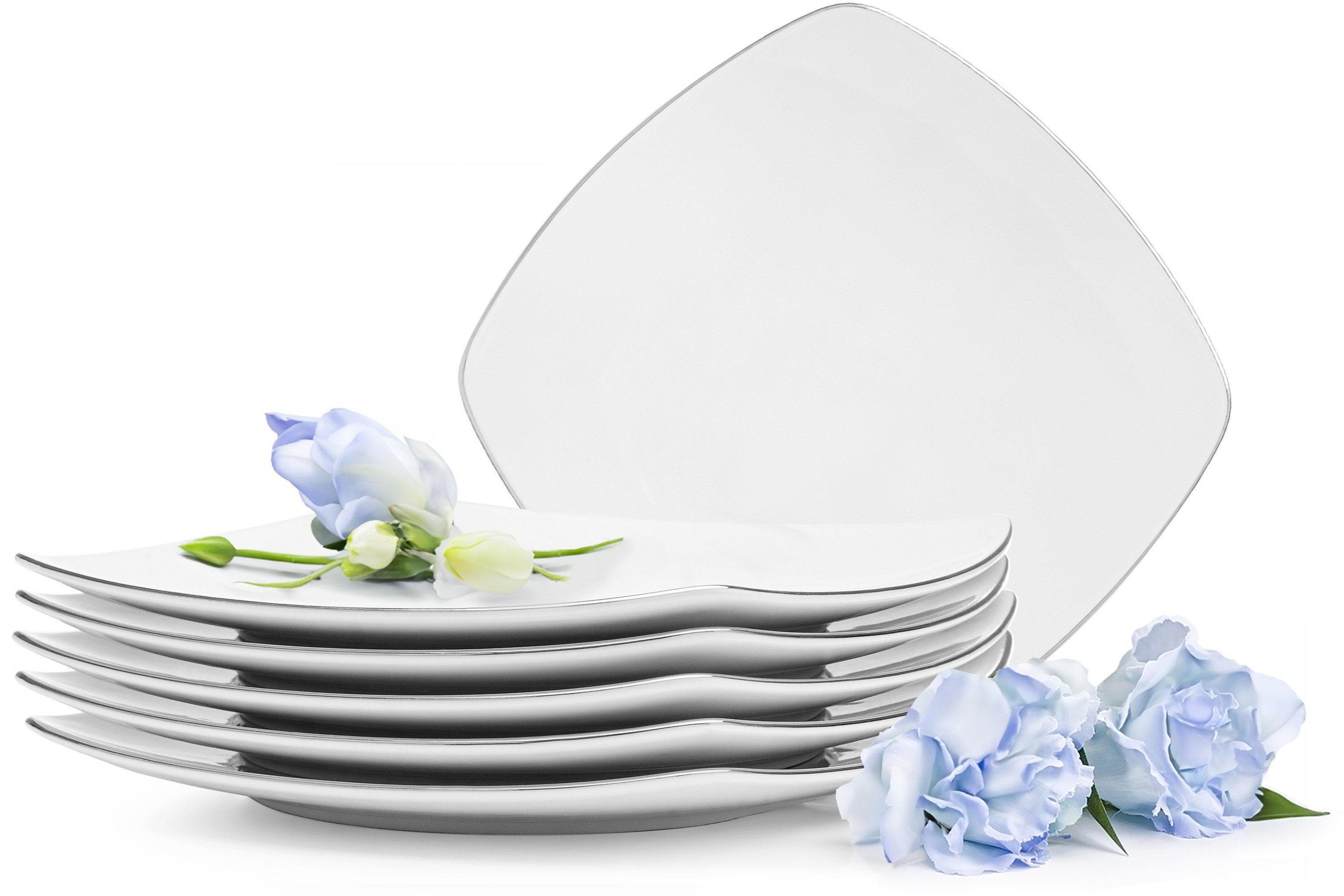 KONSIMO® Teller-Set CARLINA Dessertteller Geschirrset (6-tlg), 6 Personen, Porzellan, Handwäsche, quadratisch, Elegant