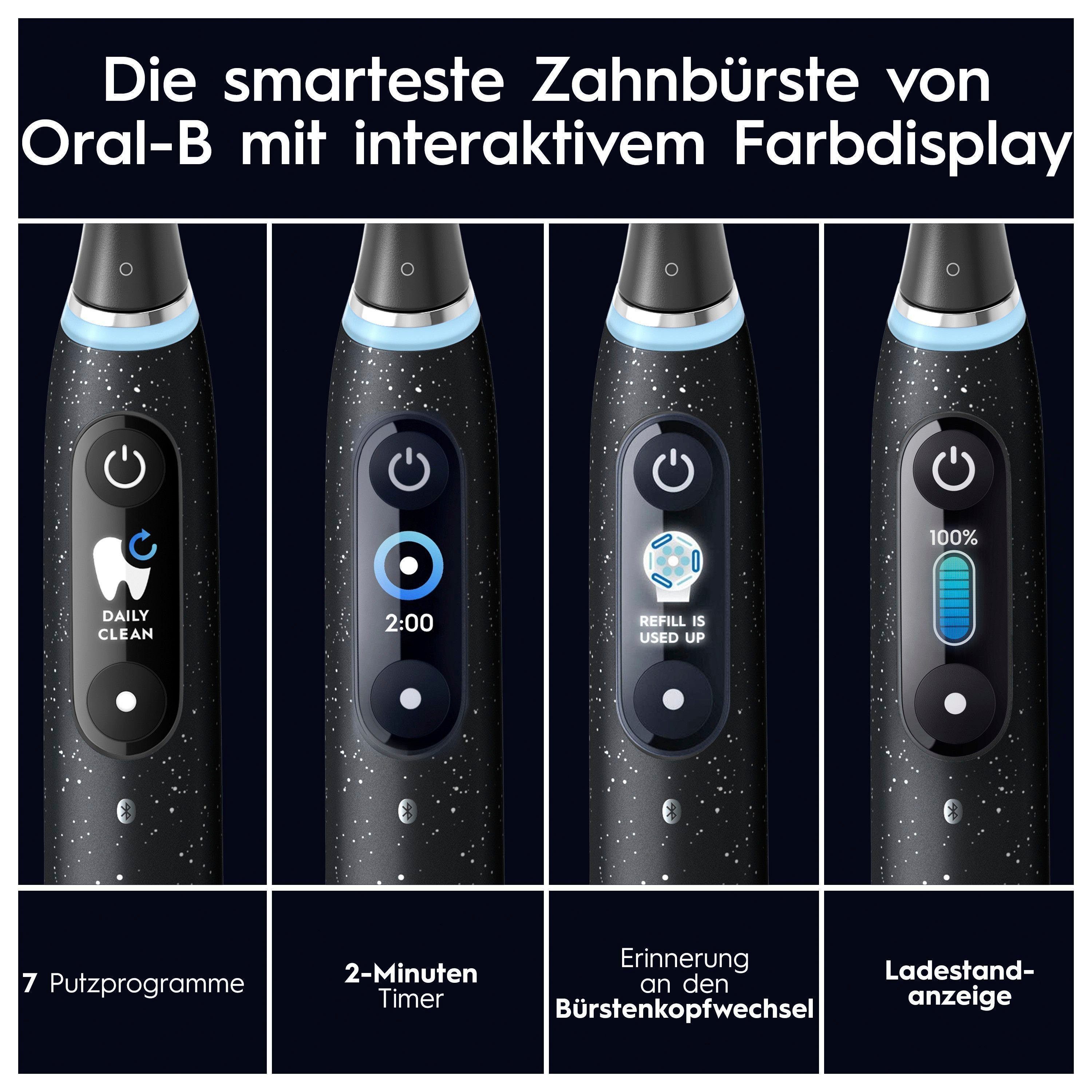 Braun Oral-B Elektrische Farbdisplay & Aufsteckbürsten: iO 7 cosmic 10, Zahnbürste St., iOsense, 1 Magnet-Technologie, black Putzmodi, Lade-Reiseetui