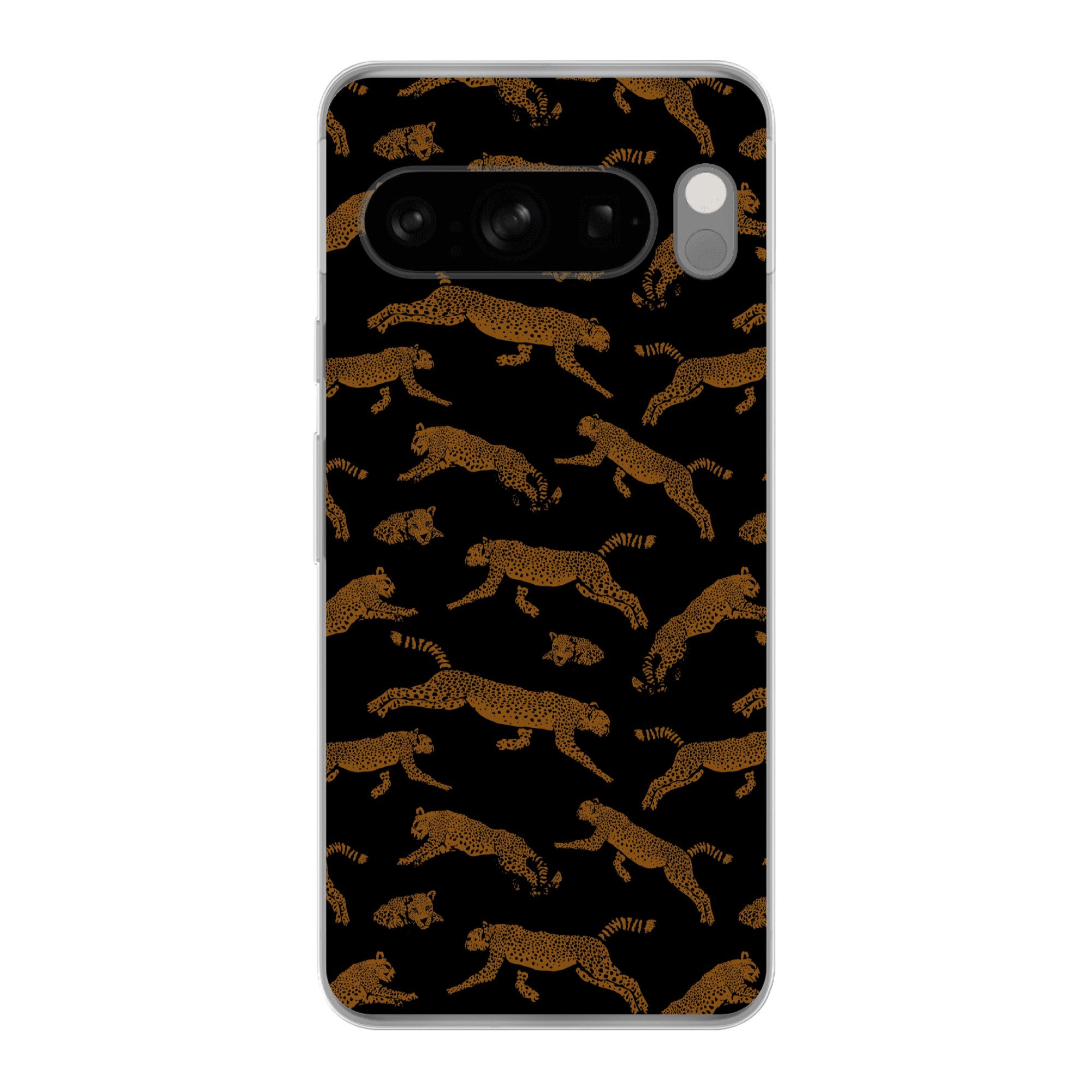 MuchoWow Handyhülle für Google Pixel 8 Pro Panther - Muster - Tiere - Schwarz - Braun, Phone Case, Silikon, Schutzhülle Dünn