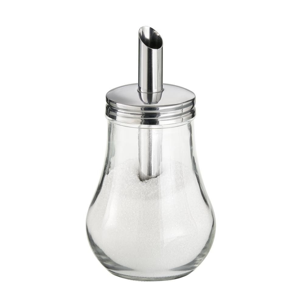 Assheuer & Pott Zuckerdose Zuckerdosierer mit Dosierrohr und Schraubdeckel, Edelstahl, Glas, Schraubdeckel aus Edelstahl