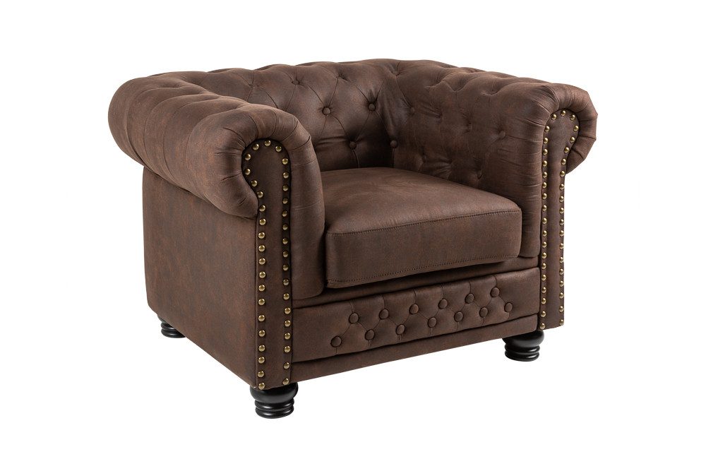 riess-ambiente Sessel CHESTERFIELD 110cm vintage braun (Einzelartikel, 1-St), Wohnzimmer · Microfaser · mit Federkern · mit Armlehnen · Design